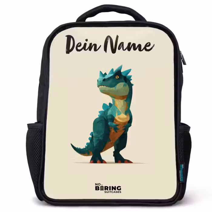 Kinderrucksack mit Namen - Schwarz - Dino - Tier - Grün