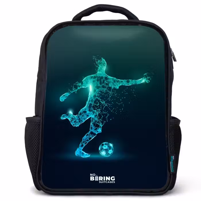 Kinderrucksack - Schwarz - Fußballer kickt mit Gewalt in digitaler Form