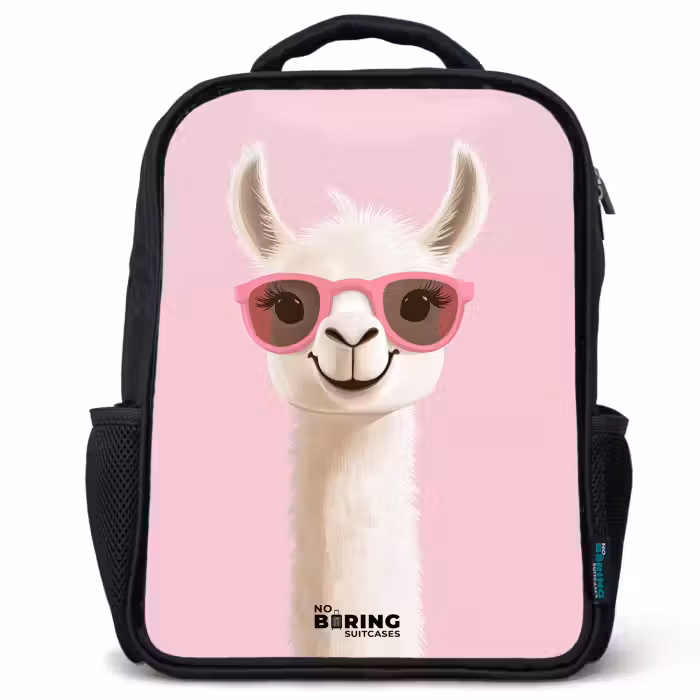 Kinderrucksack mit Namen - Schwarz - Lama - Weiß - Sonnenbrille - Wimpern
