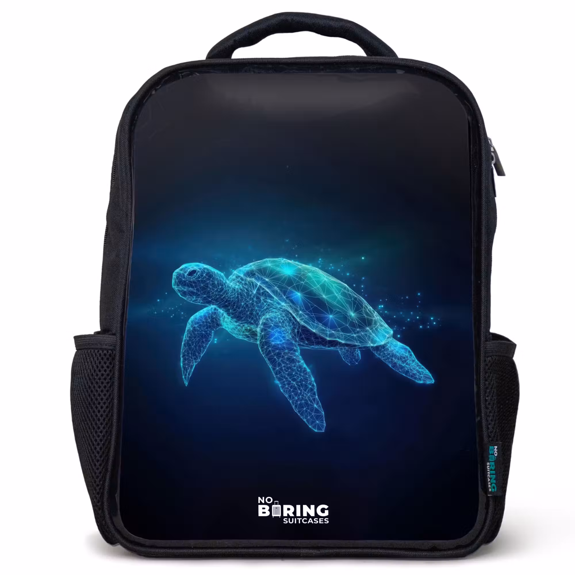 Kinderrucksack - Schwarz - Leuchtende Schildkröte im digitalen Ozean