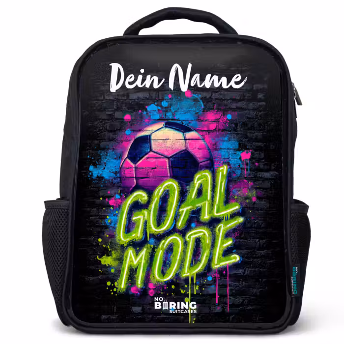 Kinderrucksack mit Namen - Schwarz - Neon - Graffiti - Fußball - Farbenfroh