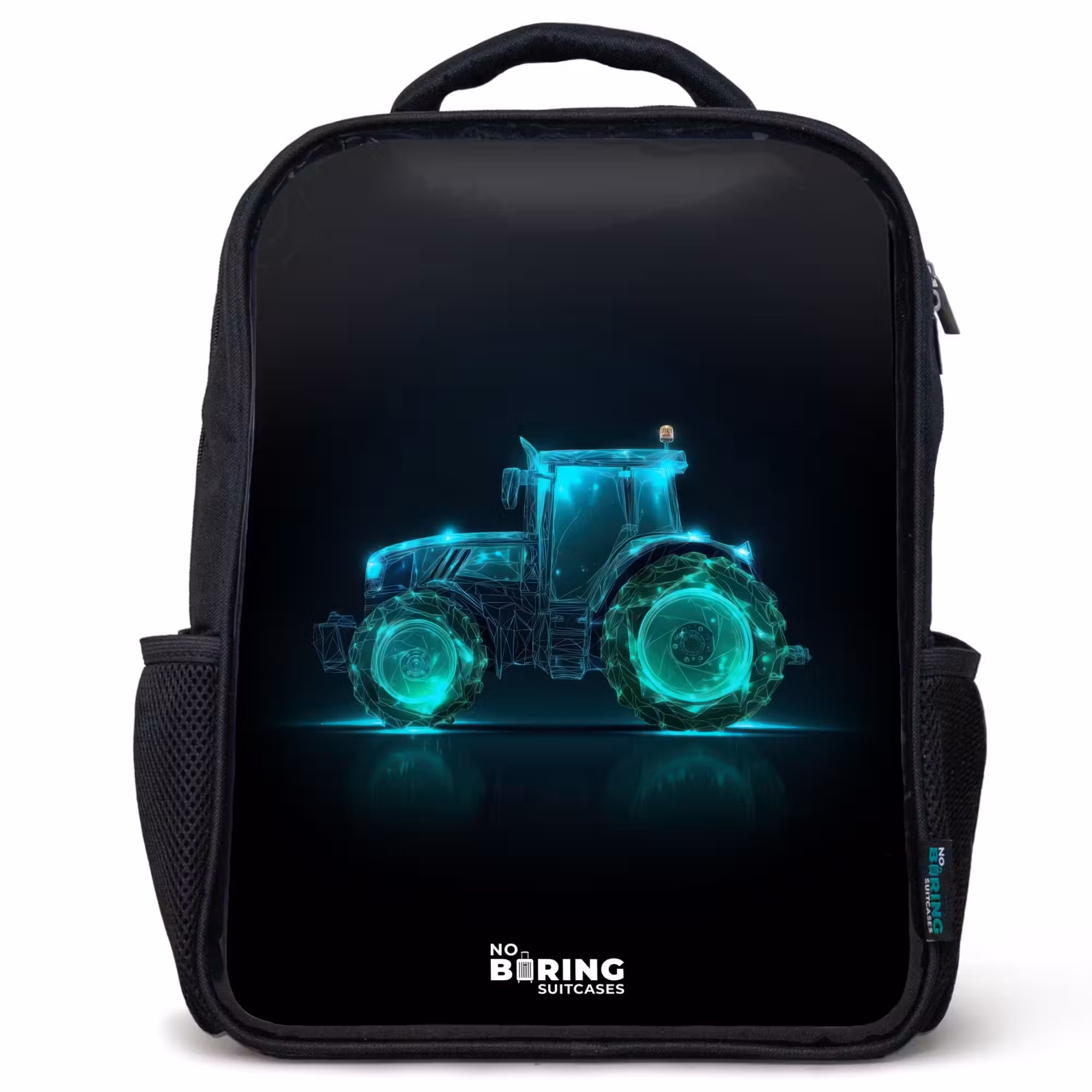 Kinderrucksack - Schwarz - Neontraktor auf schwarzem Hintergrund