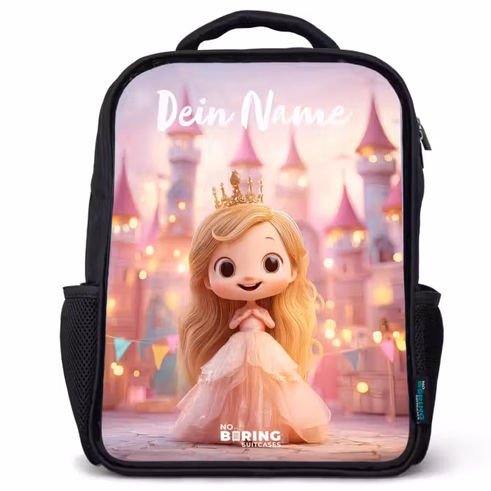 Kinderrucksack mit Namen - Schwarz - Prinzessin - Rosa - Schloss