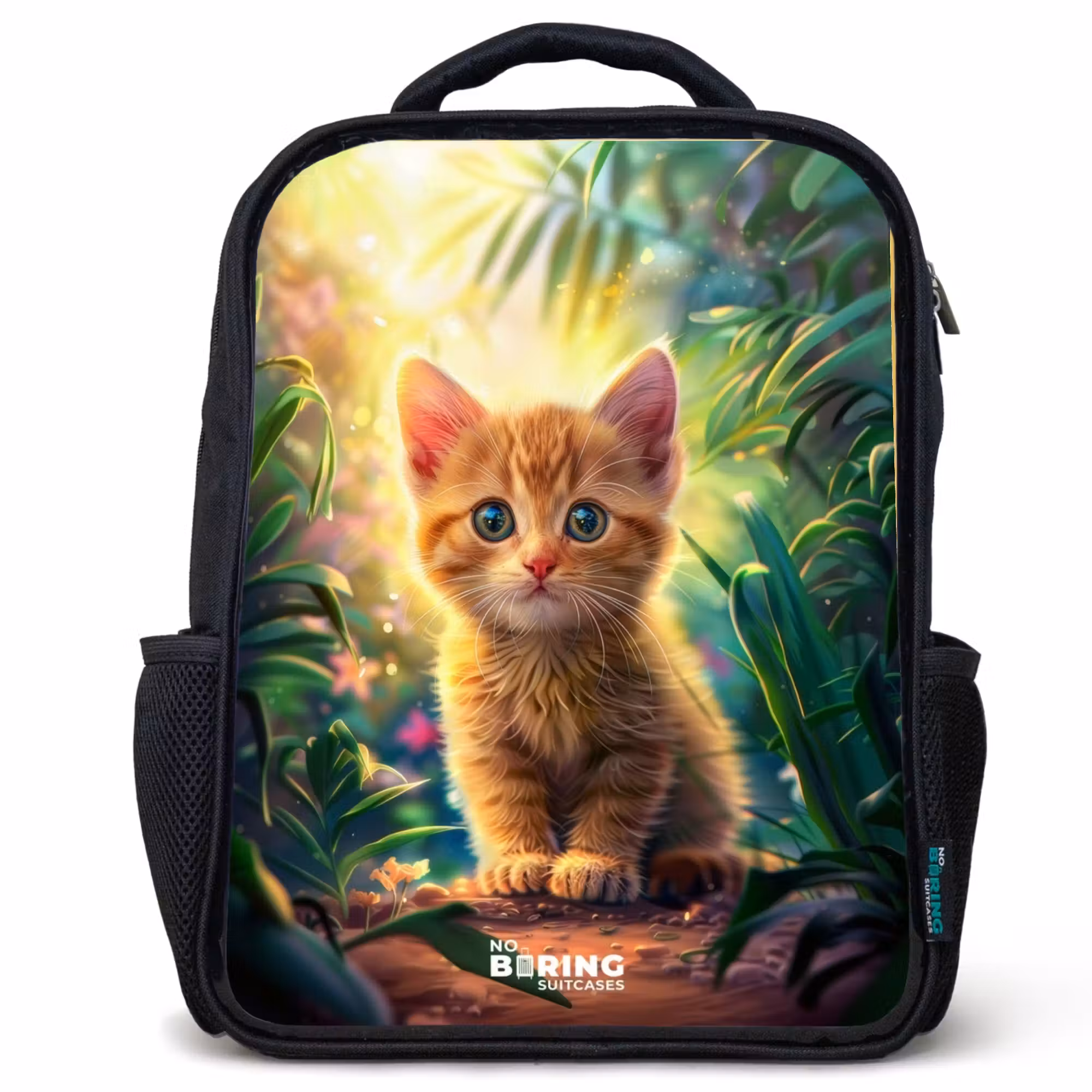 Kinderrucksack - Schwarz - Rotes Kätzchen in grüner Natur