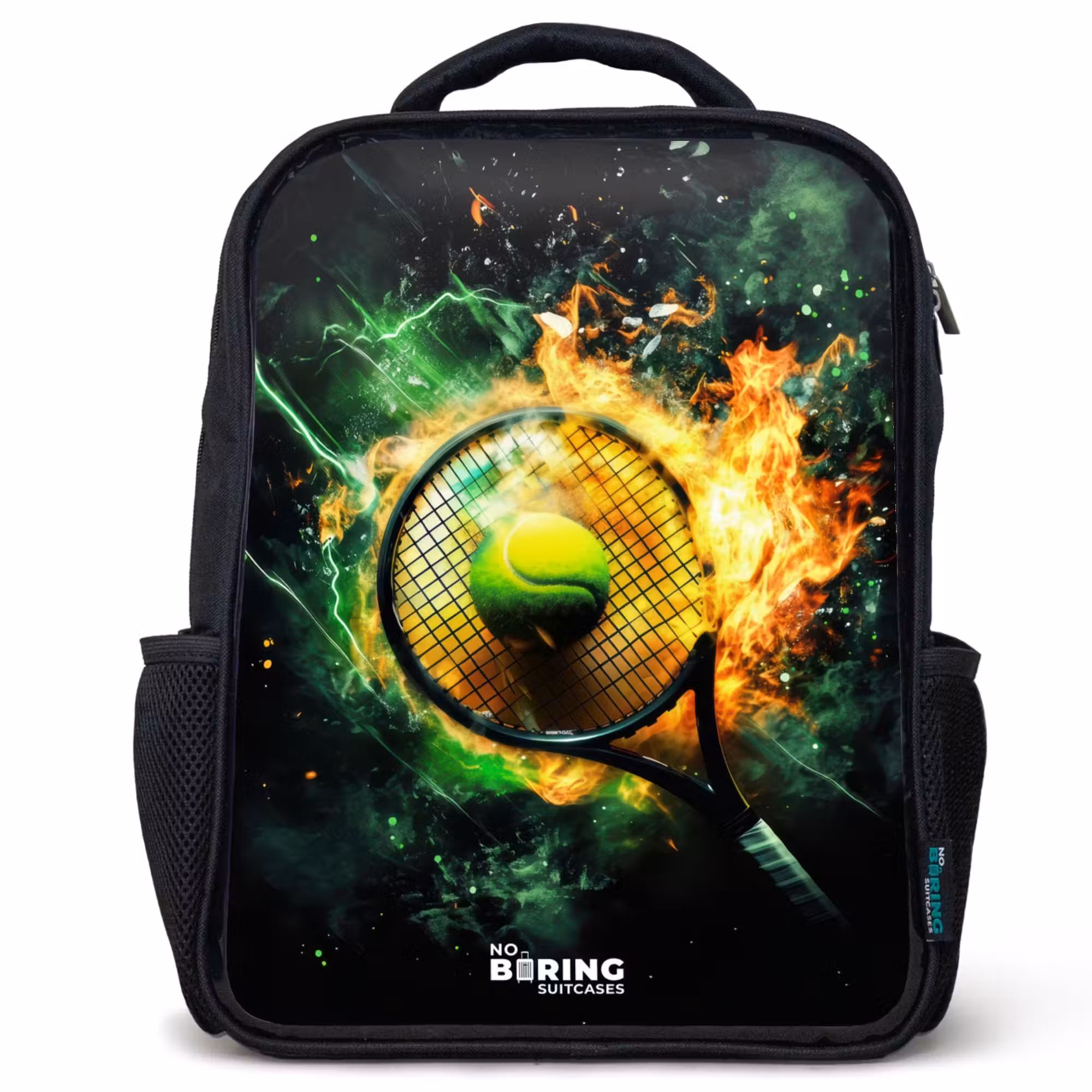 Kinderrucksack - Schwarz - Tennisball in Flammen bei starkem Aufprall