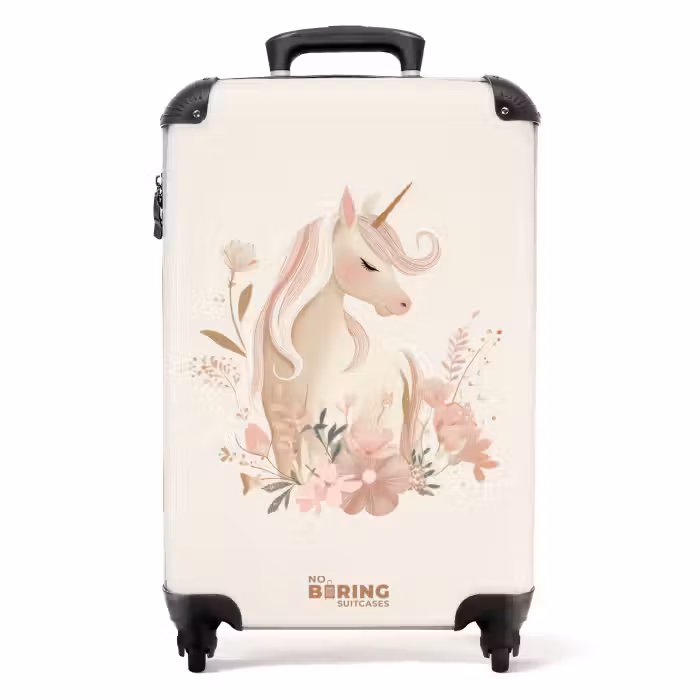 Koffer - Einhorn zwischen Blumen in rosa Pastellfarben