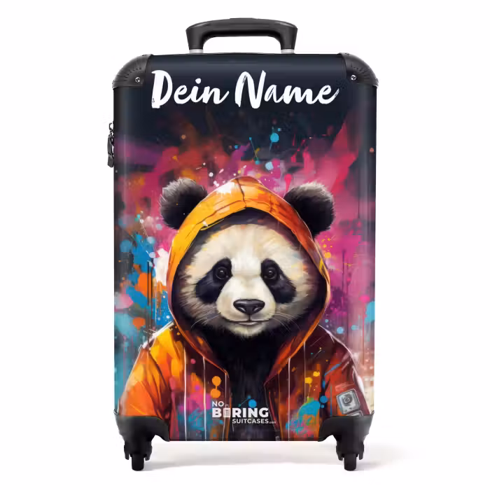 Koffer mit Name - Panda mit orangefarbenem Fell und Farbspritzern
