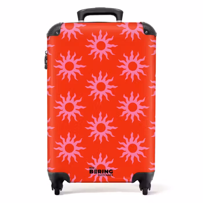 Koffer - Muster - Sunburst-Muster auf leuchtend rotem Hintergrund