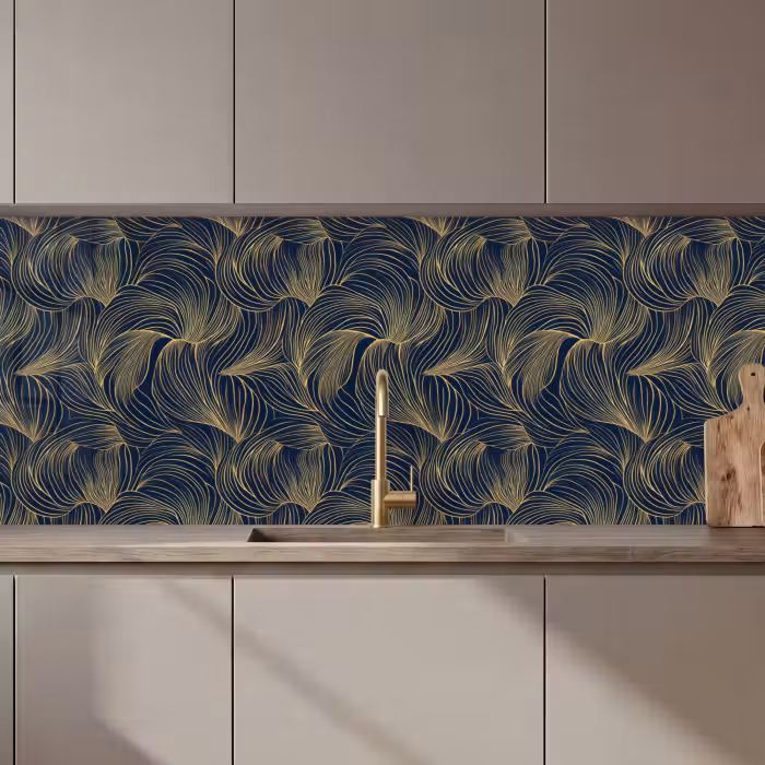 Küchenrückwand - Abstrakt - Linien - Blau - Gold