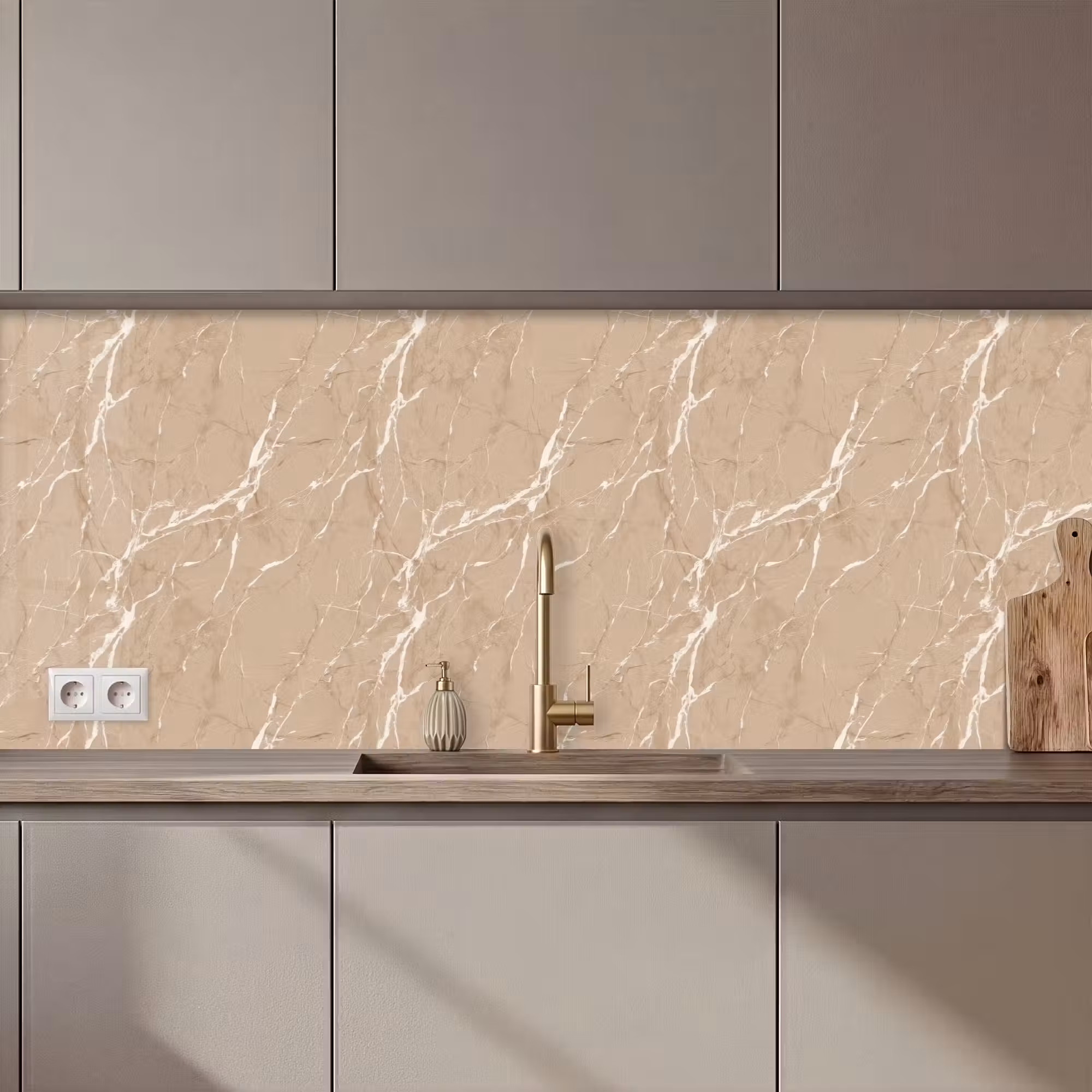 Küchenrückwand - Beige - Marmor - Organisch - Weiß