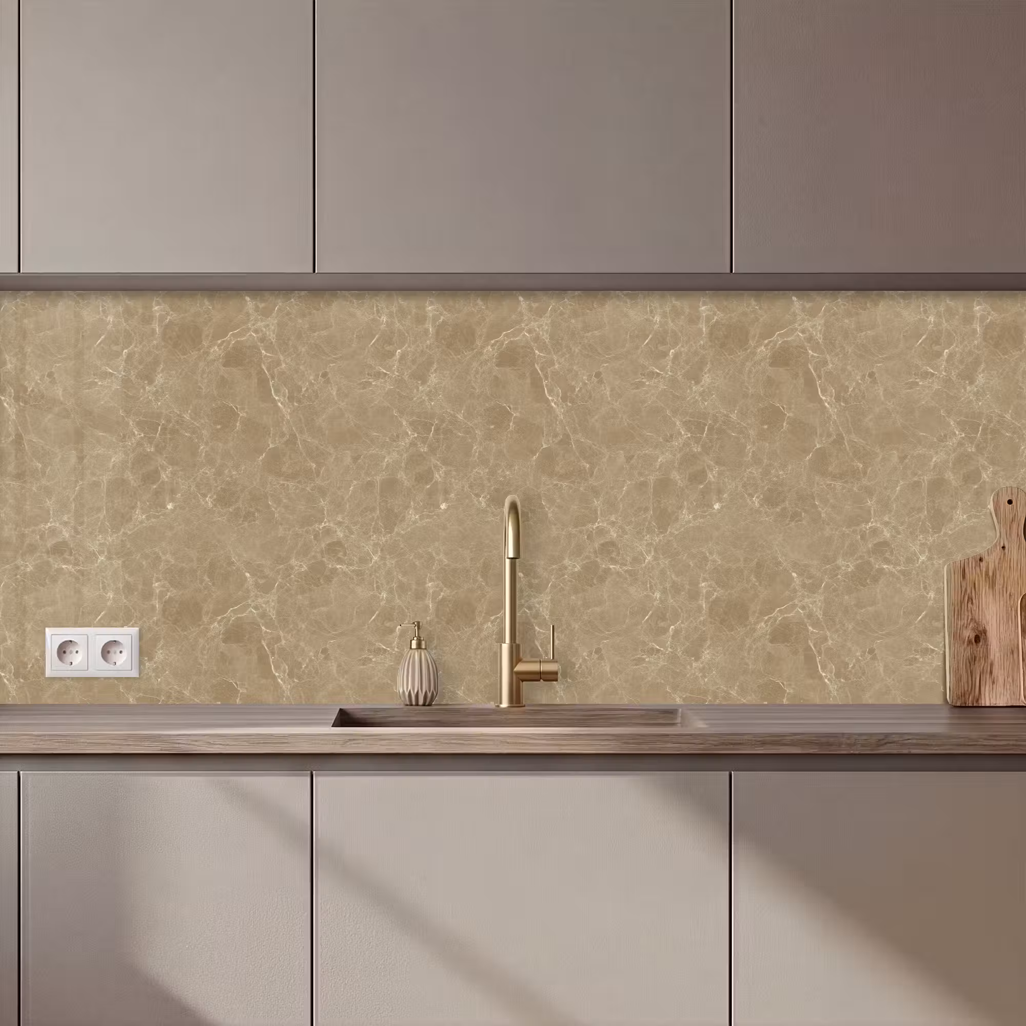Küchenrückwand - Beige - Marmor - Weiße Adern