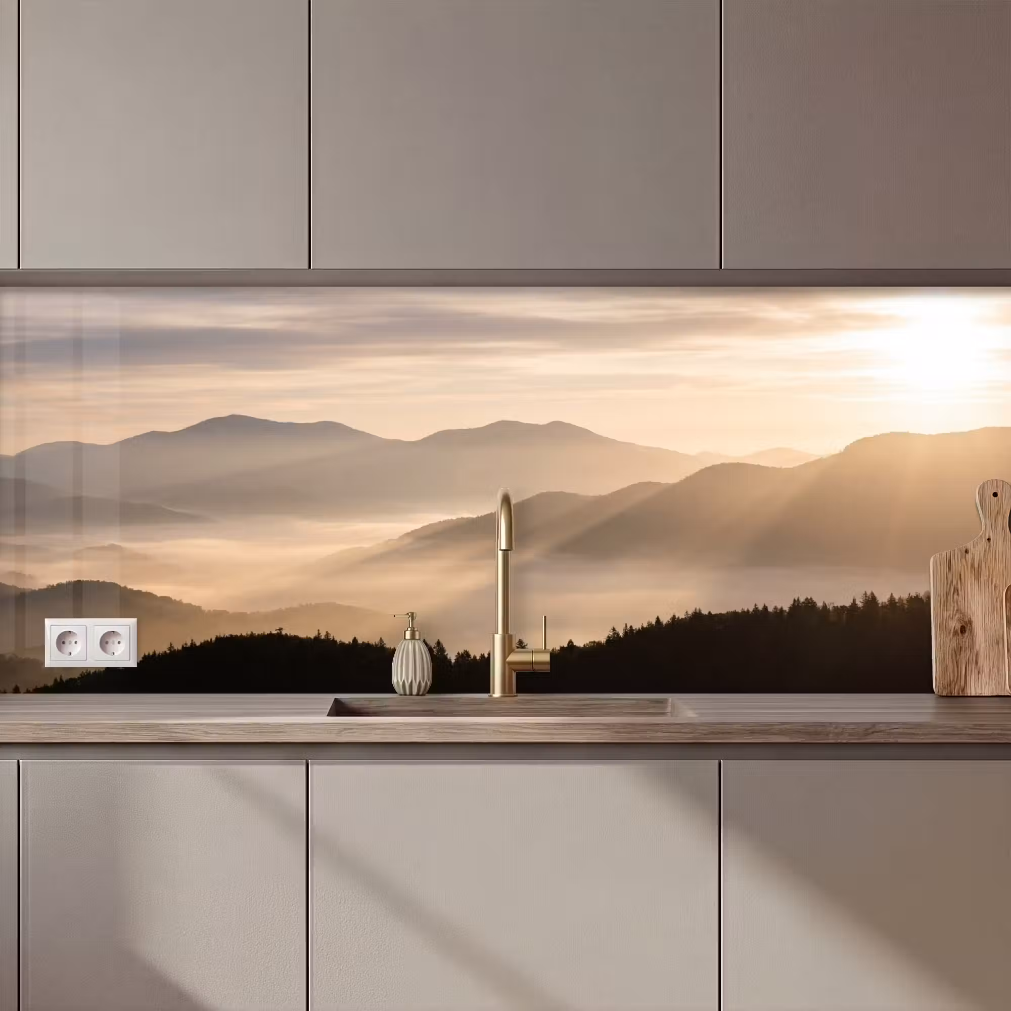 Küchenrückwand - Berge - Nebel - Sonnenstrahlen