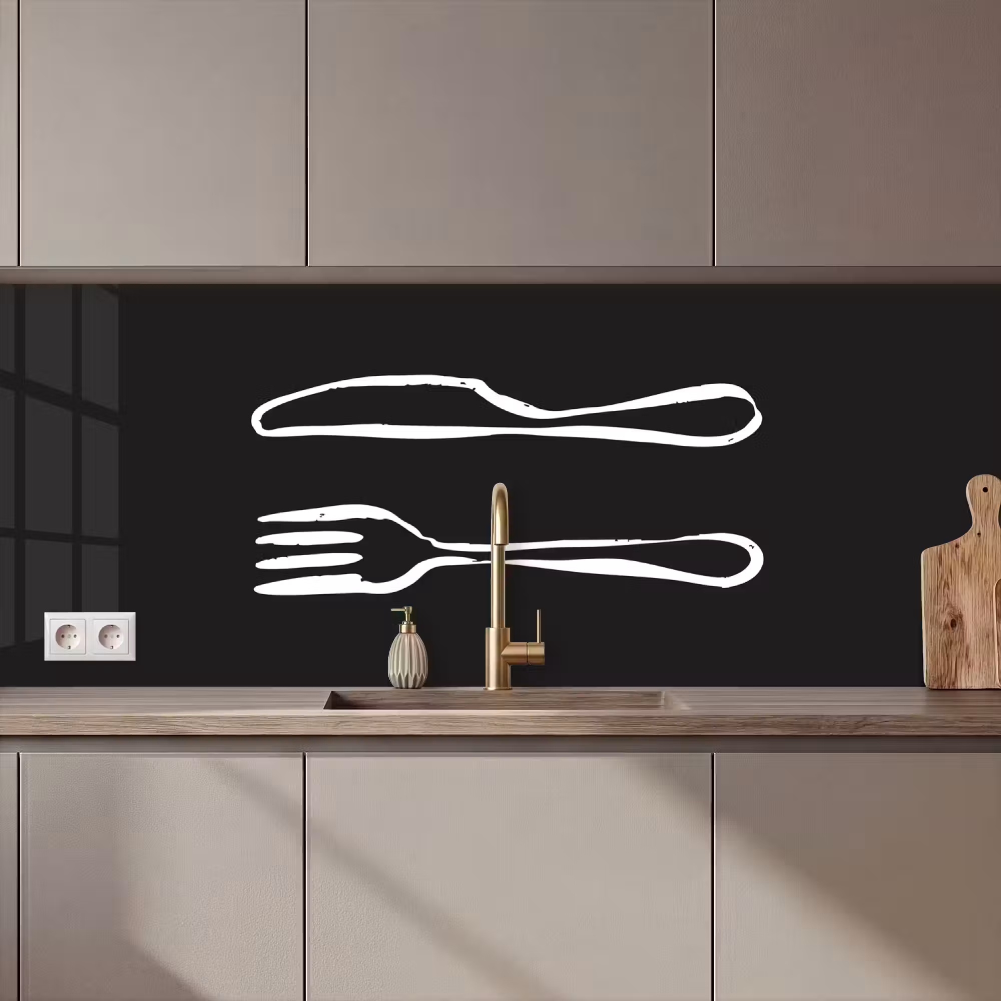 Küchenrückwand - Besteck - Liegend - Schwarz - Weiß