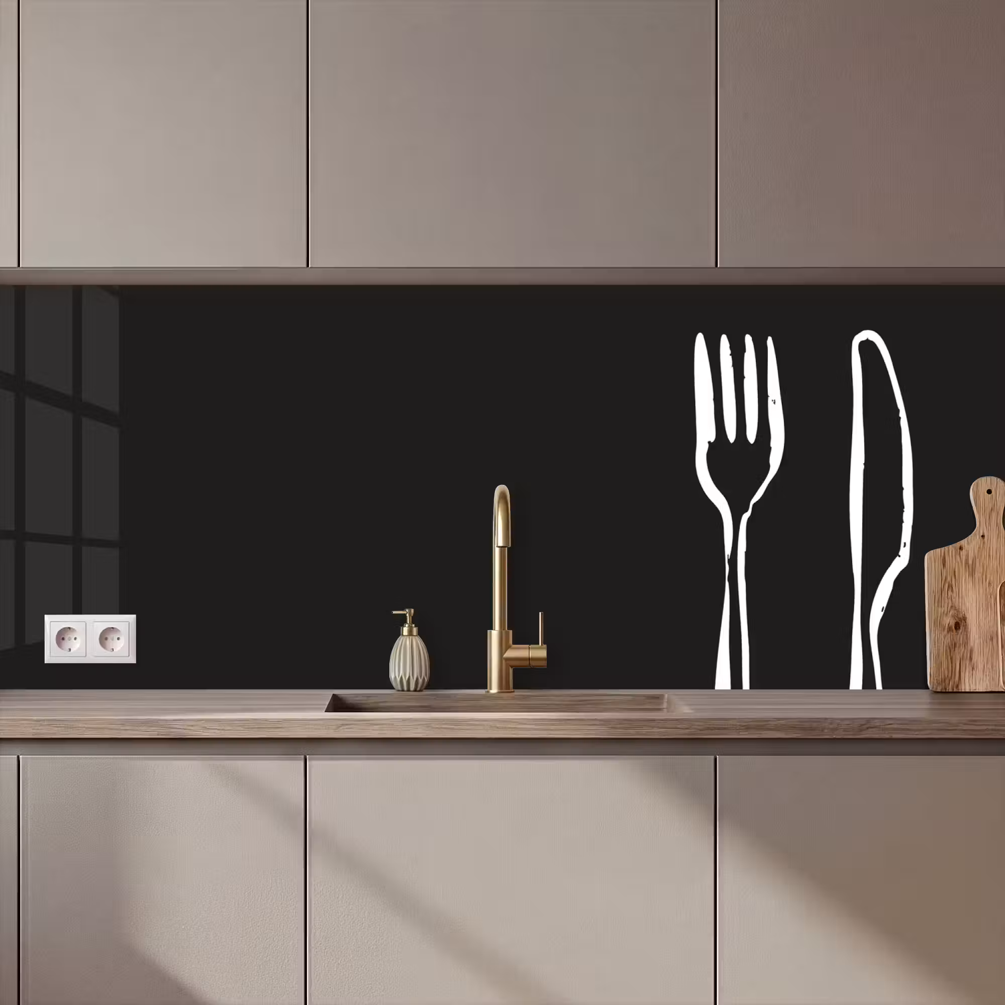 Küchenrückwand - Besteck - Stehend - Schwarz - Weiß