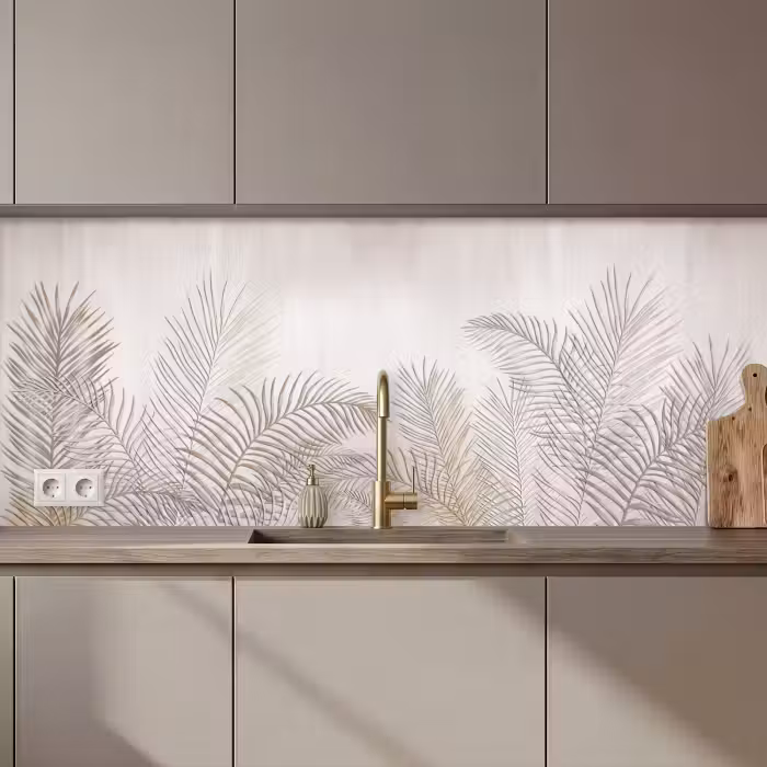 Küchenrückwand - Blätter - Beige - Botanisch - Vintage
