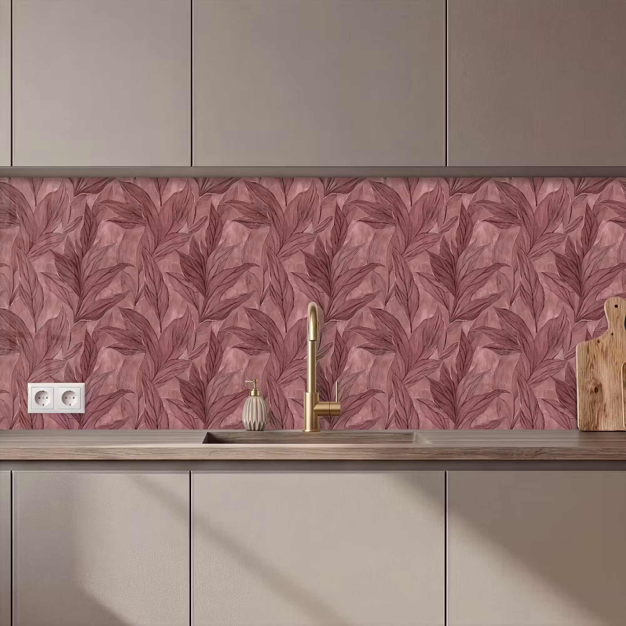 Küchenrückwand - Blätter - Muster - Lila