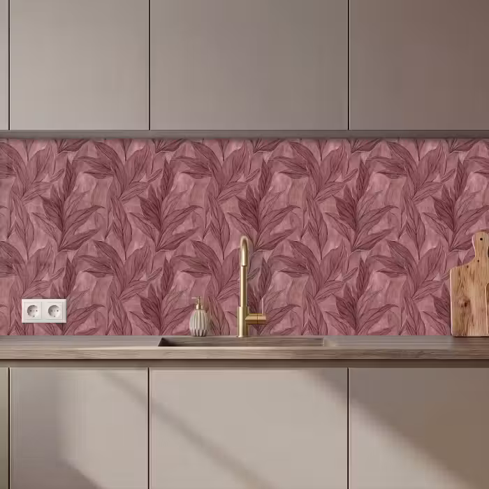 Küchenrückwand - Blätter - Muster - Lila
