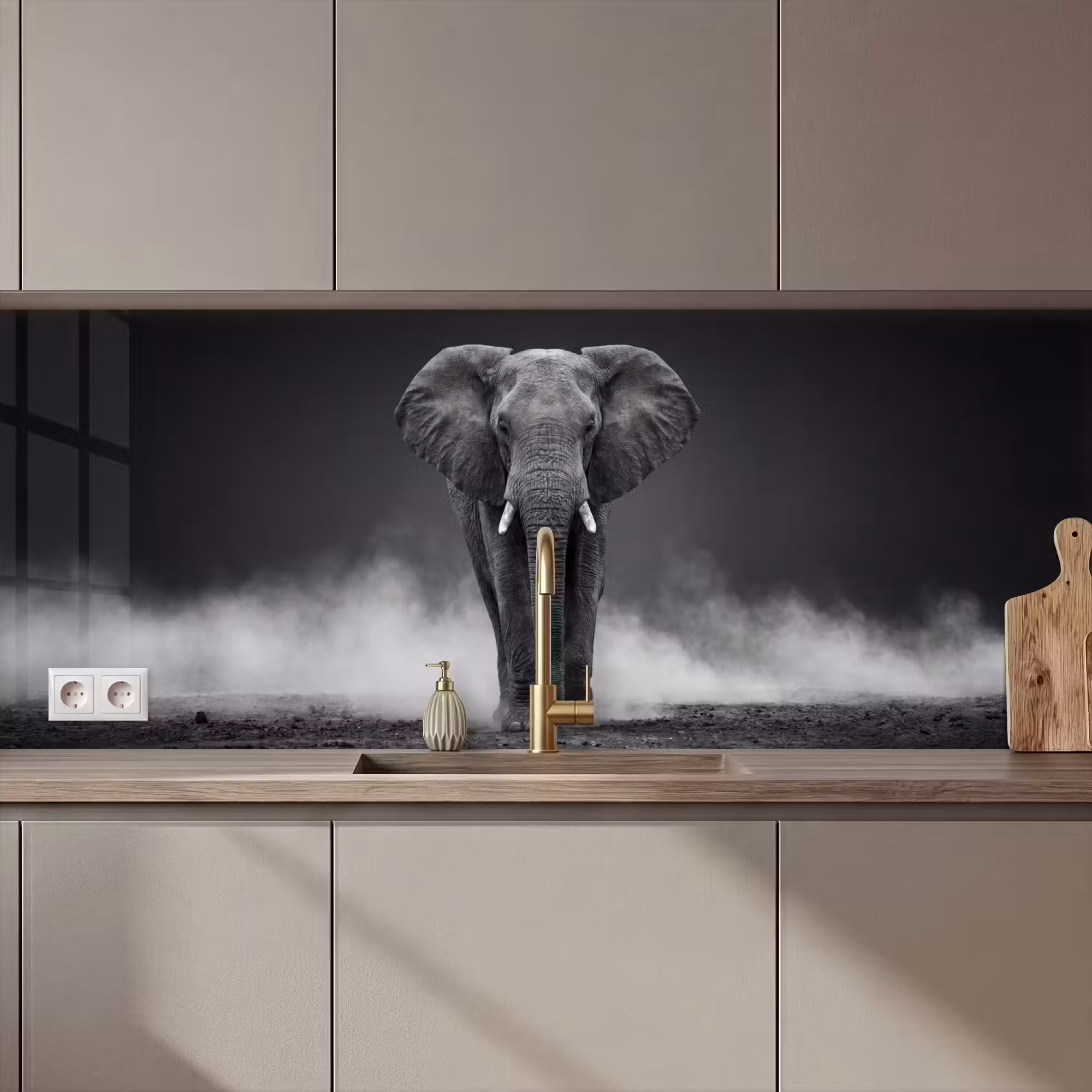 Küchenrückwand - Elefant - Schwarz - Weiß - Rauch