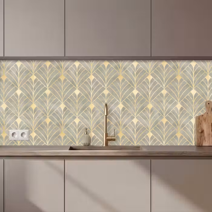Küchenrückwand - Elegant - Symbol - Gold - Grau-Grün