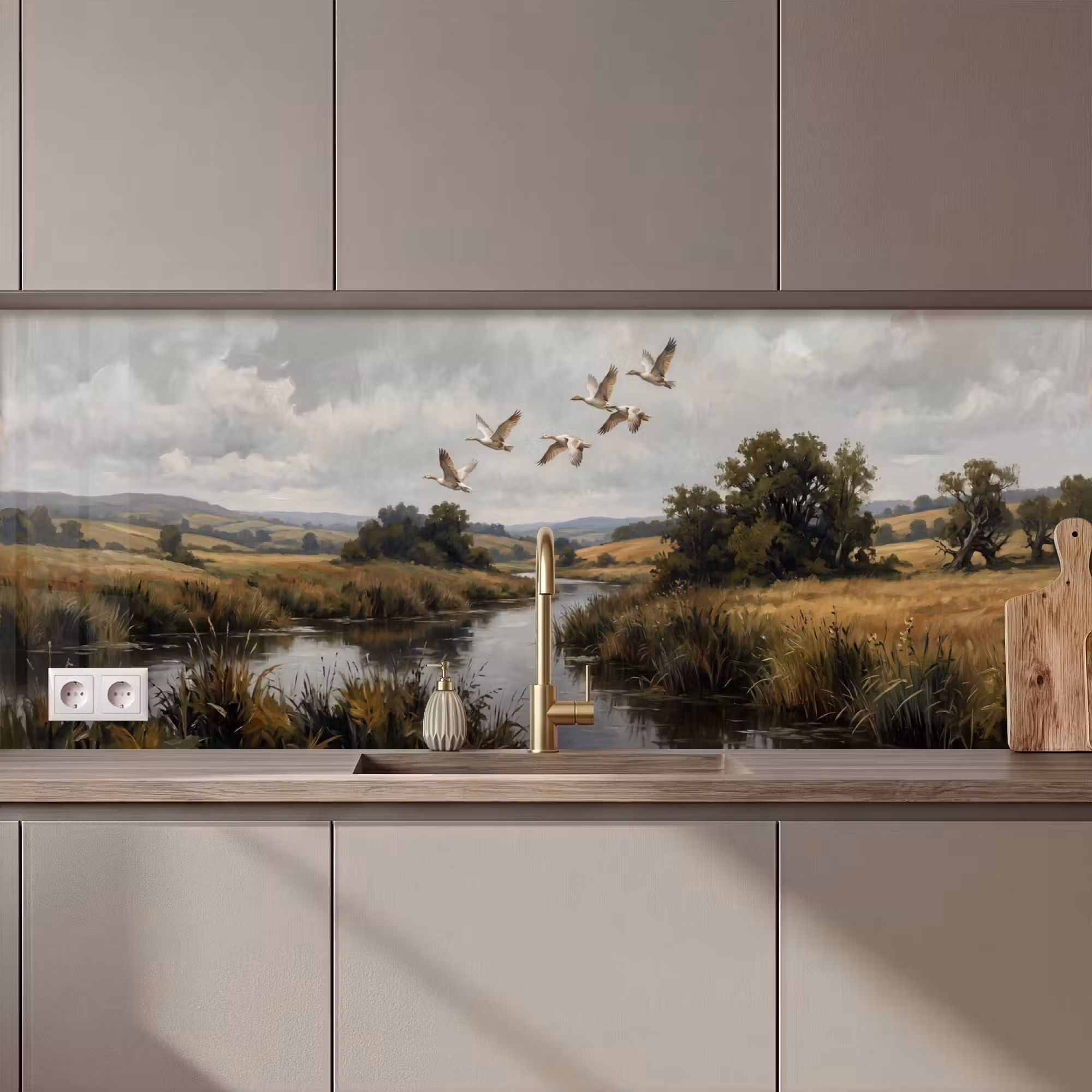 Küchenrückwand - Enten - Fluss - Landschaft - Flug - Nostalgisch