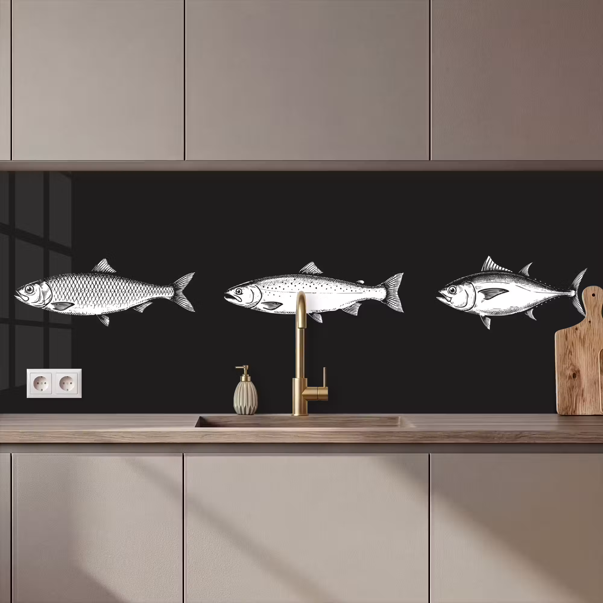 Küchenrückwand - Fisch - Schwarz - Weiß
