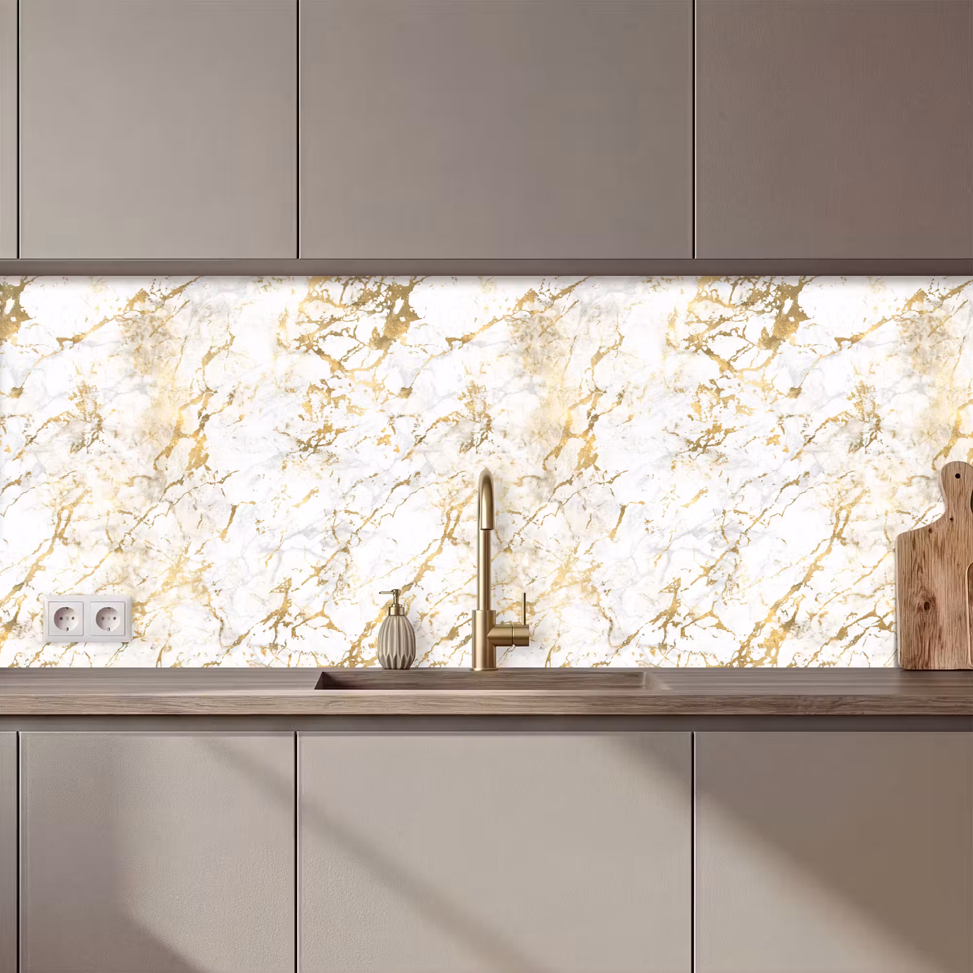 Küchenrückwand - Goldspritzer - Weiß - Marmor