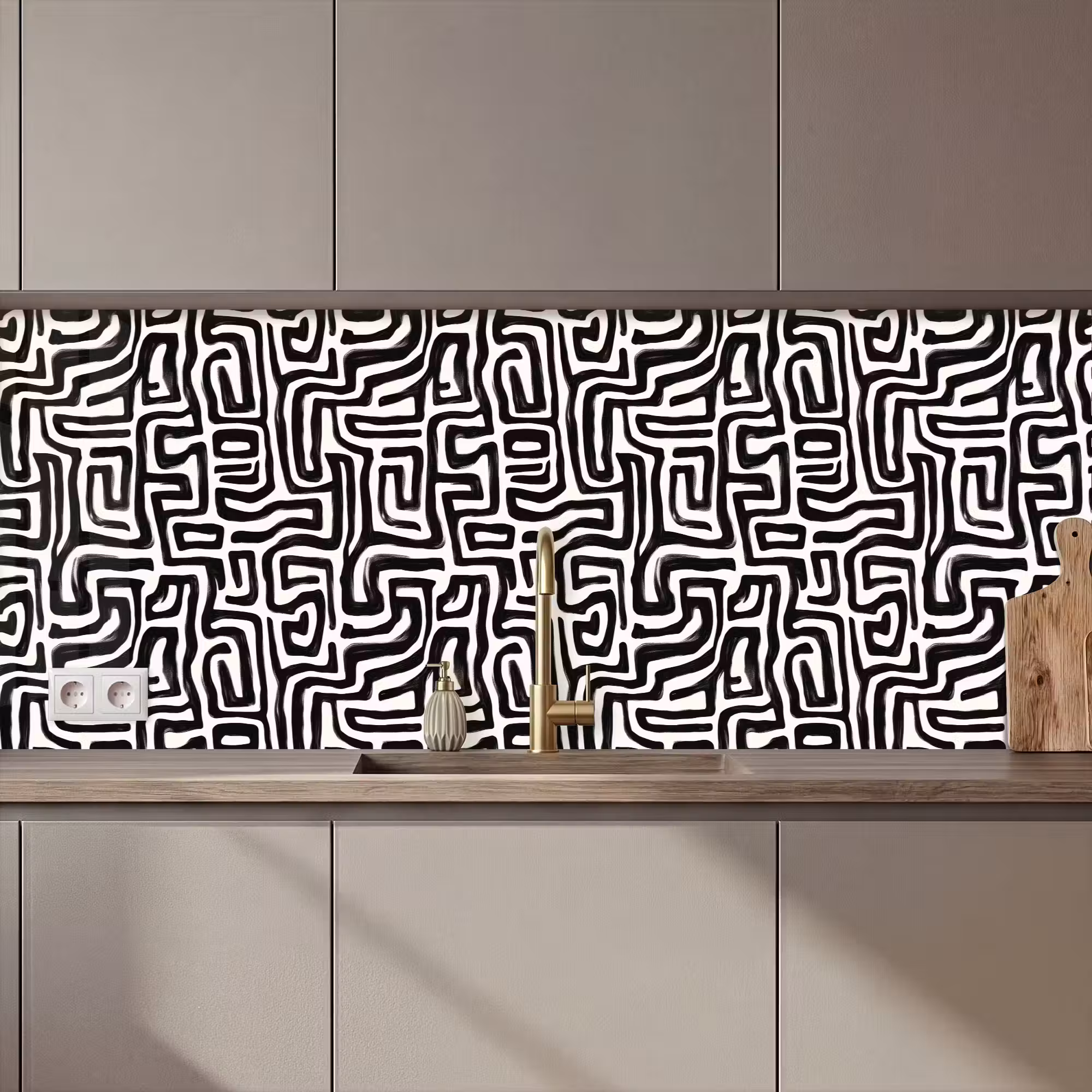 Küchenrückwand - Grafik - Linien - Schwarz und weiß