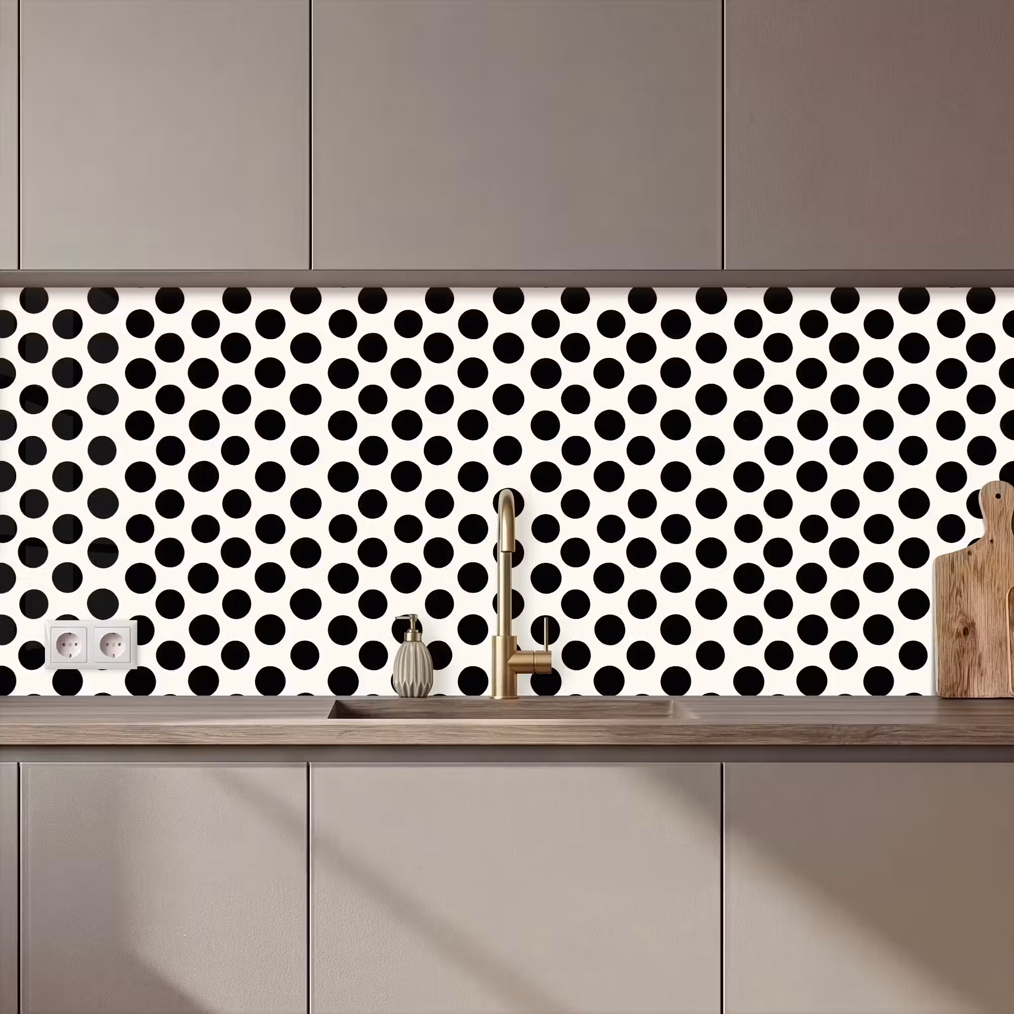 Küchenrückwand - Klassisch - Polka dots - Schwarz