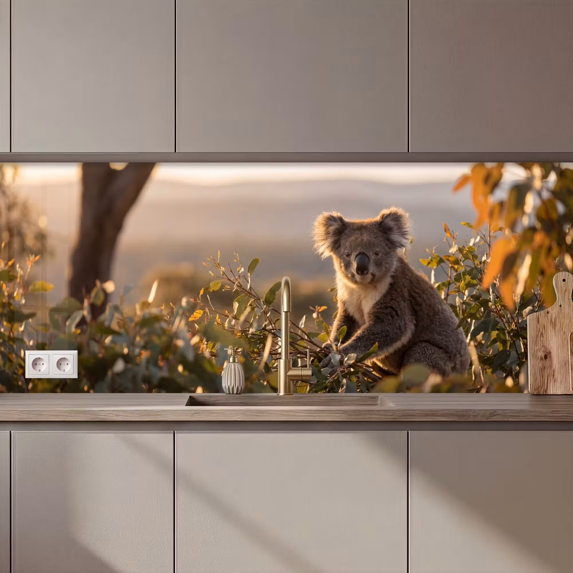 Küchenrückwand - Koala - Blätter - Morgenlicht