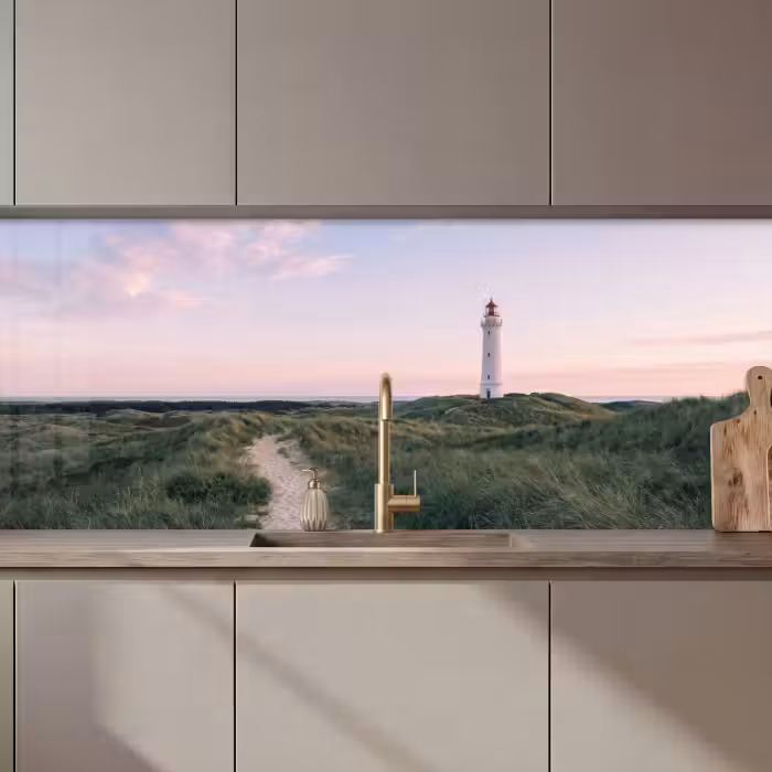 Küchenrückwand - Leuchtturm - Dünenlandschaft - Meer