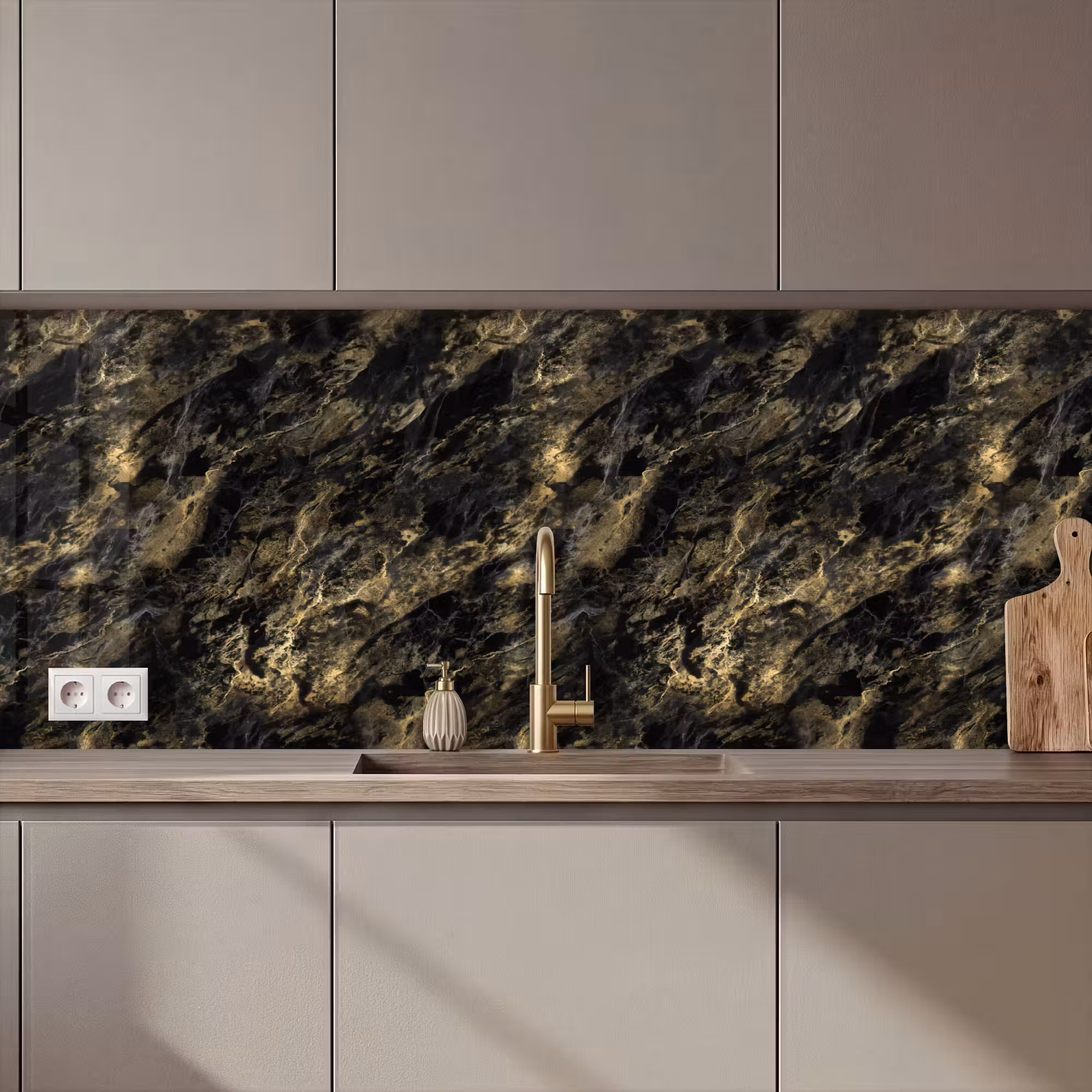 Küchenrückwand - Marmor - Schwarz - Gold