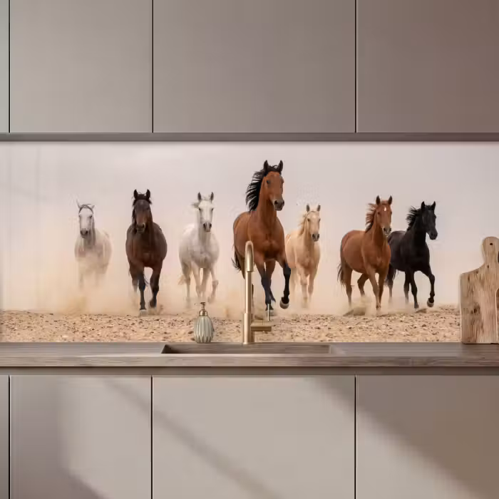 Küchenrückwand - Pferdeherde - Staubwolke - Braun - Schwarz