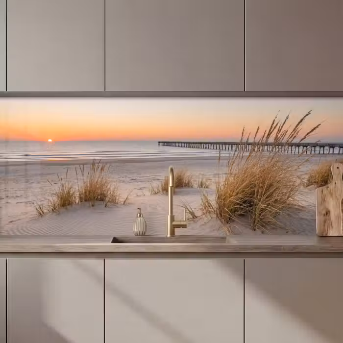 Küchenrückwand - Pier - Sonnenuntergang - Strand