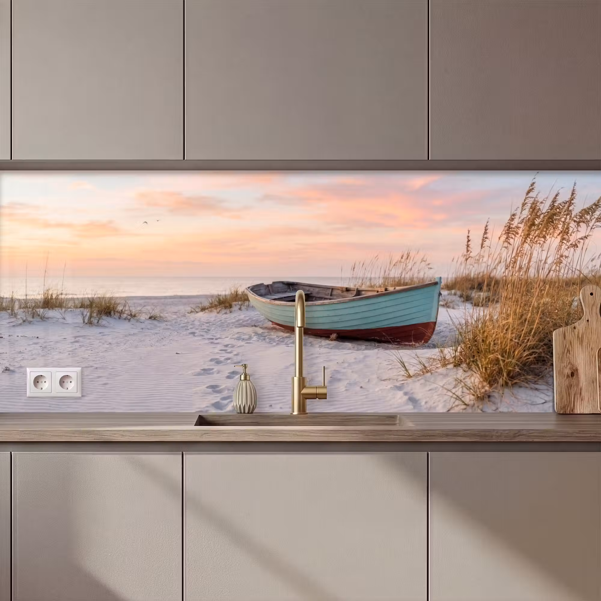 Küchenrückwand - Rustikal - Ruderboot - Sandstrand