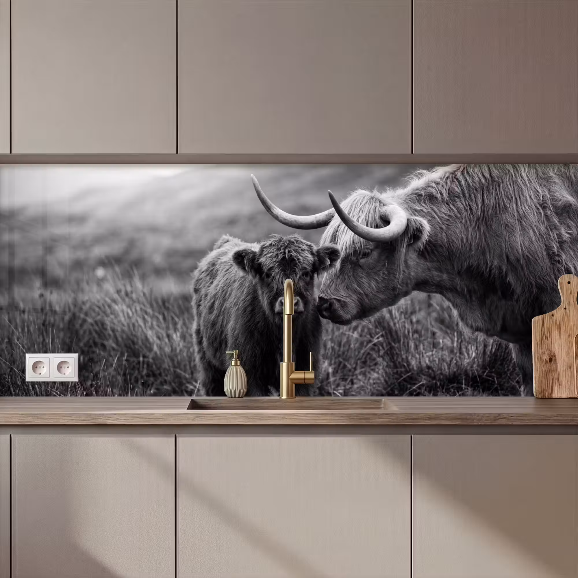 Küchenrückwand - Schottischer Highlander - Kalb - Schwarz - Weiß