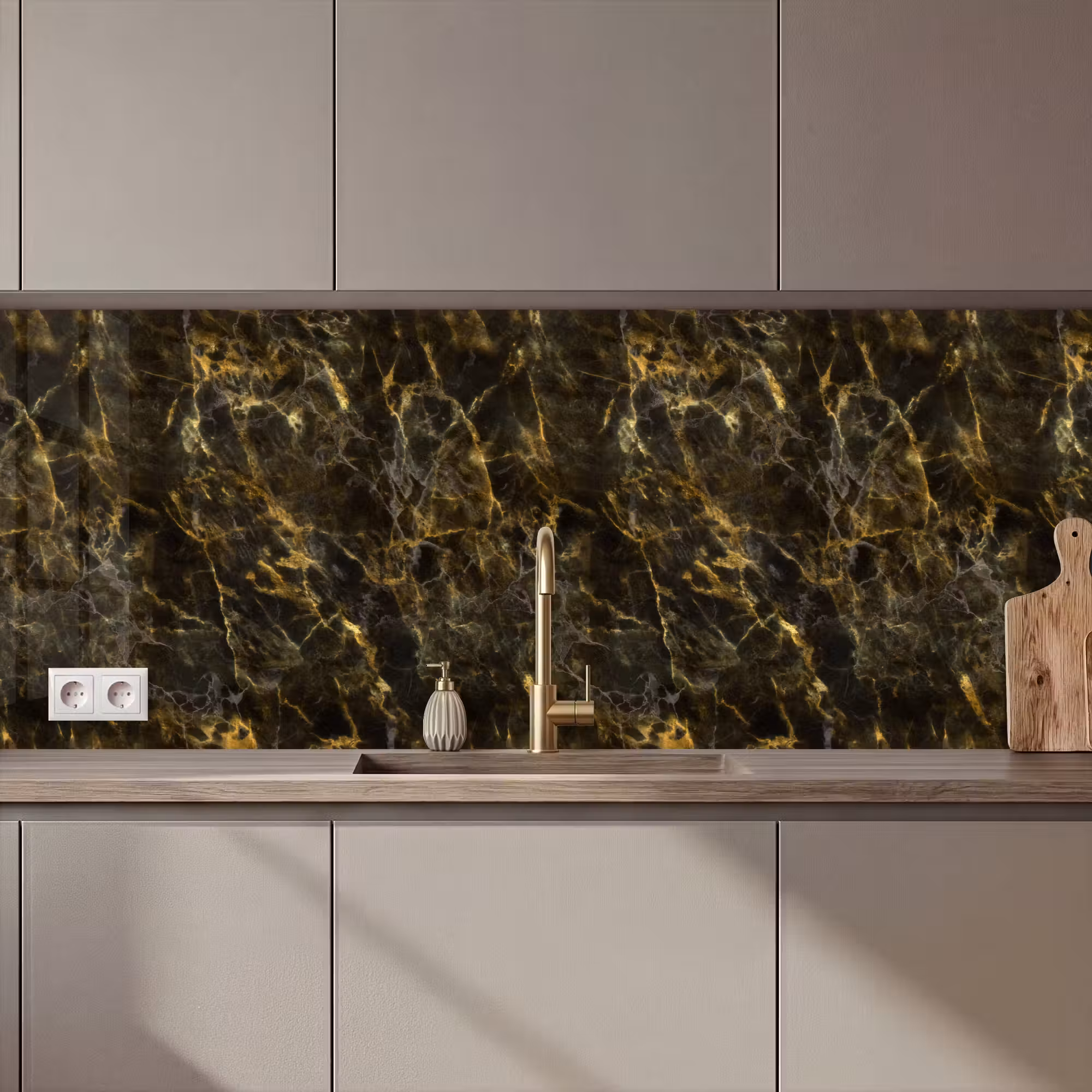 Küchenrückwand - Schwarz - Marmor - Gold