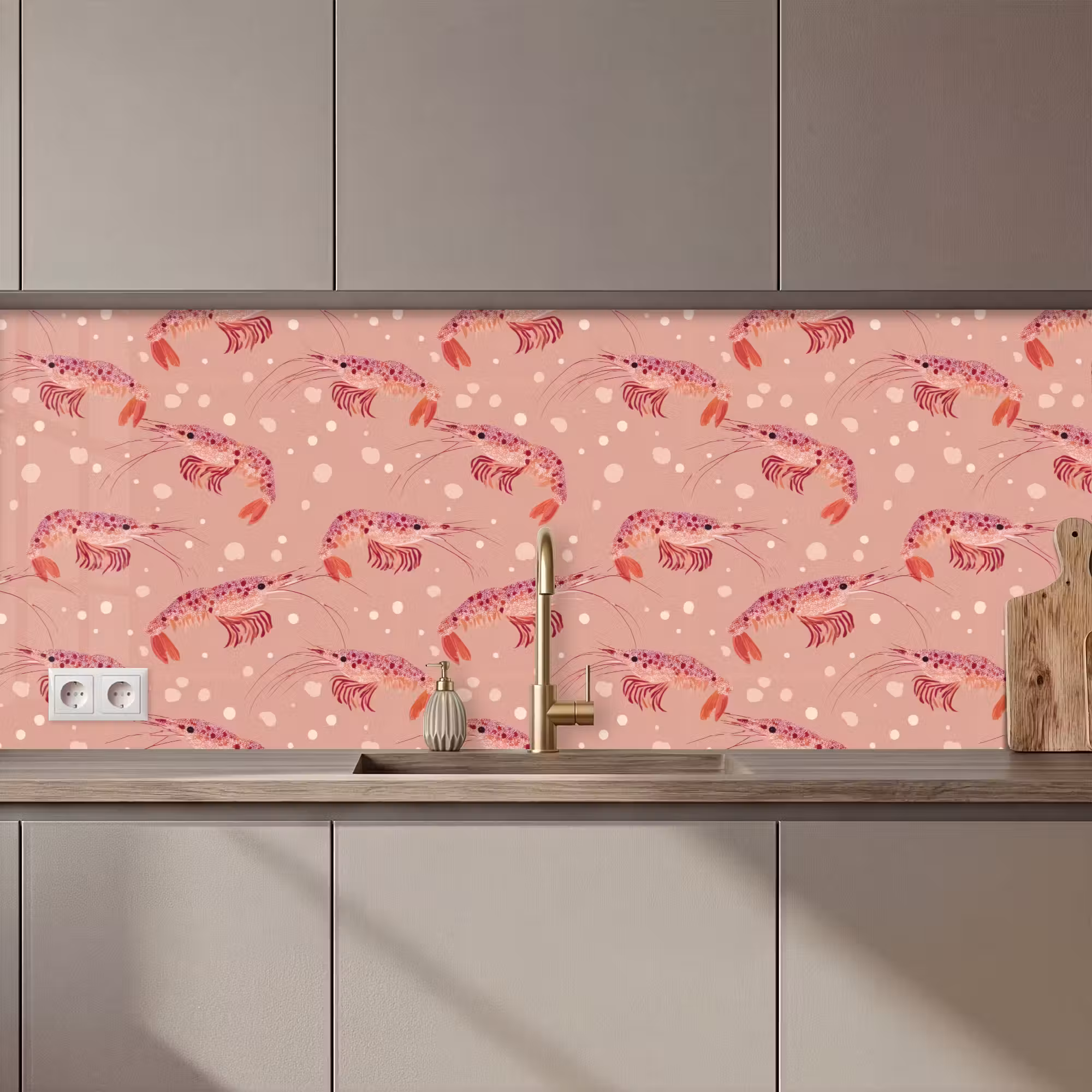 Spritzschutz Küche - Shrimps - Punkte - Rosa
