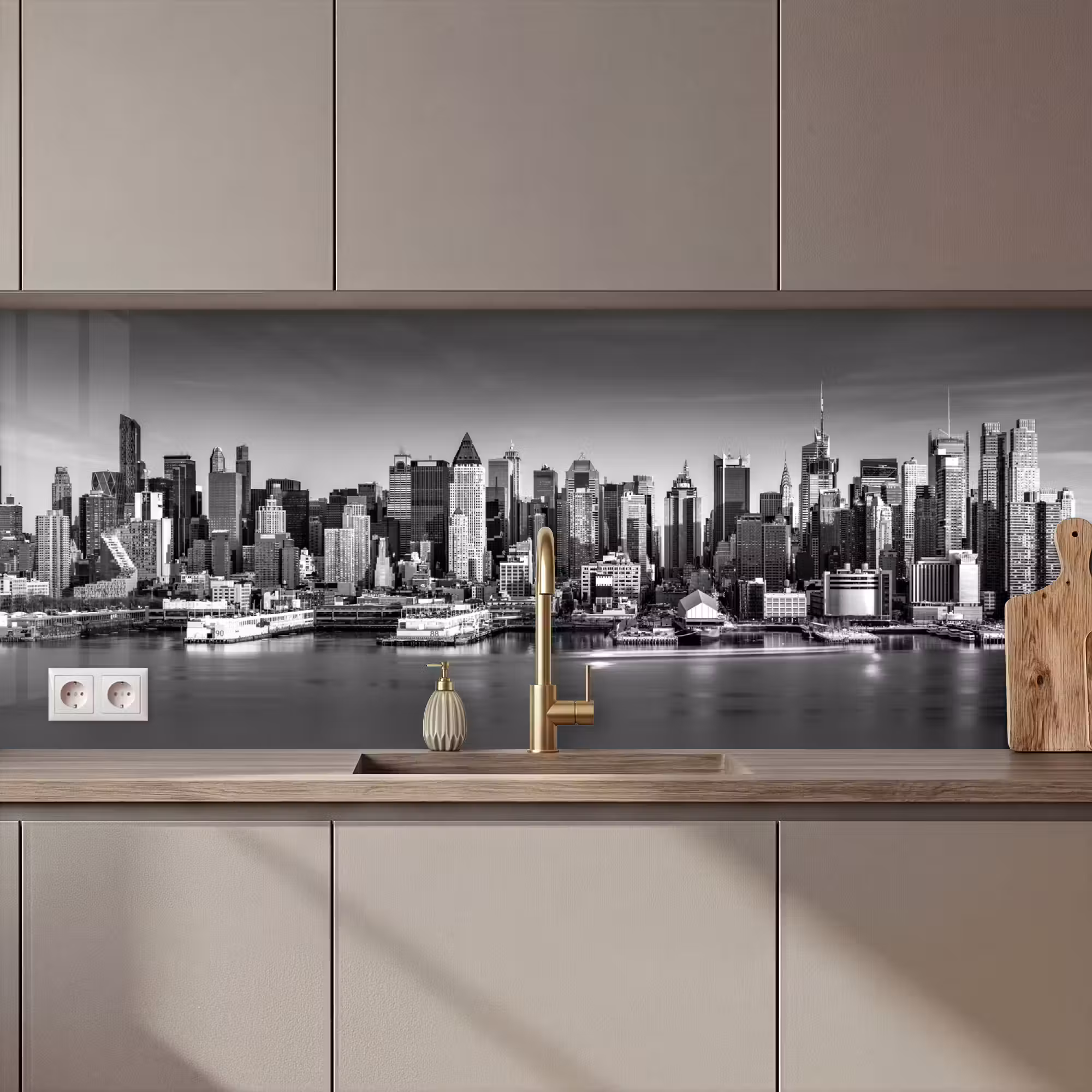 Küchenrückwand - Skyline - Stadt - Wolkenkratzer - Schwarz - Weiß