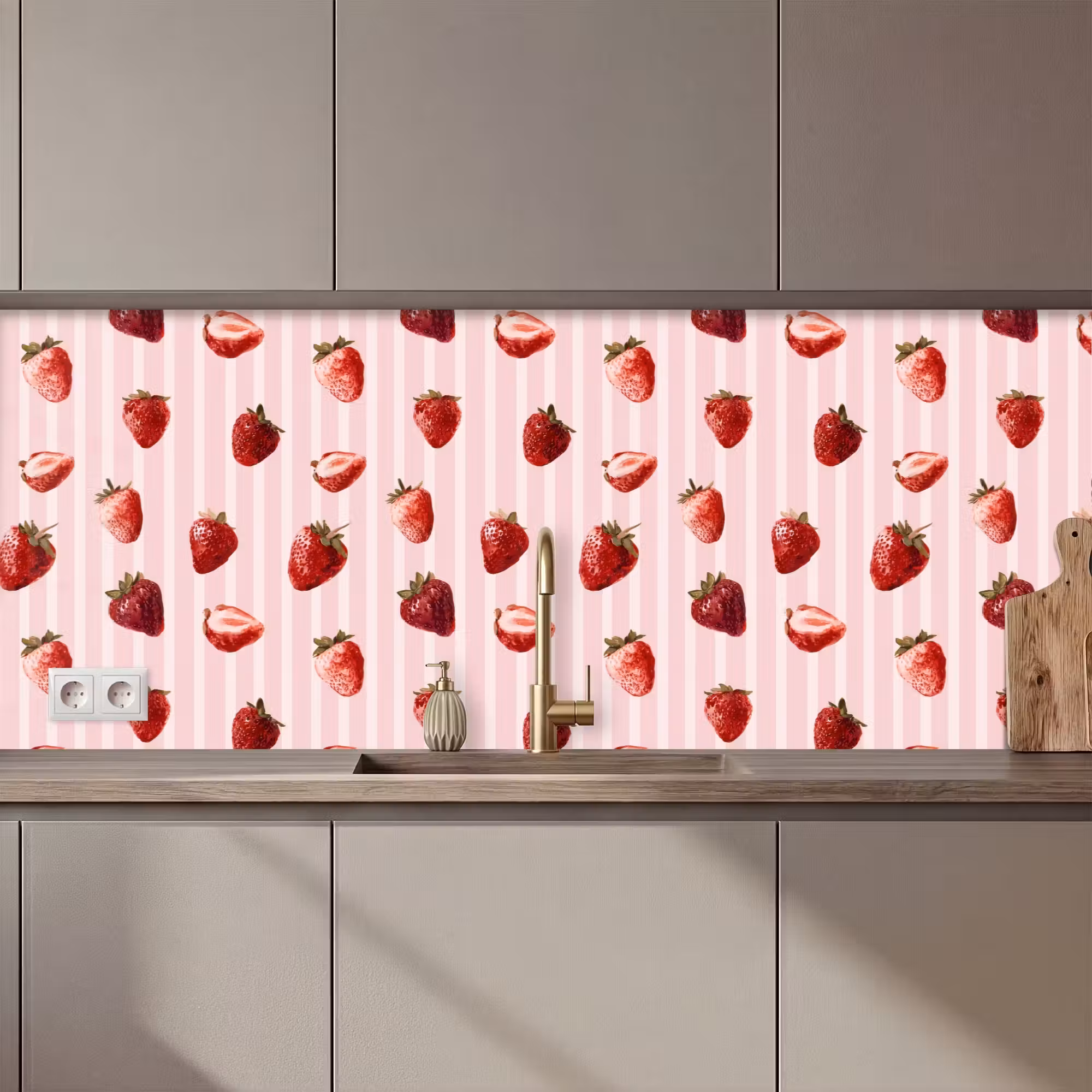 Spritzschutz Küche - Streifen - Erdbeere - Rosa