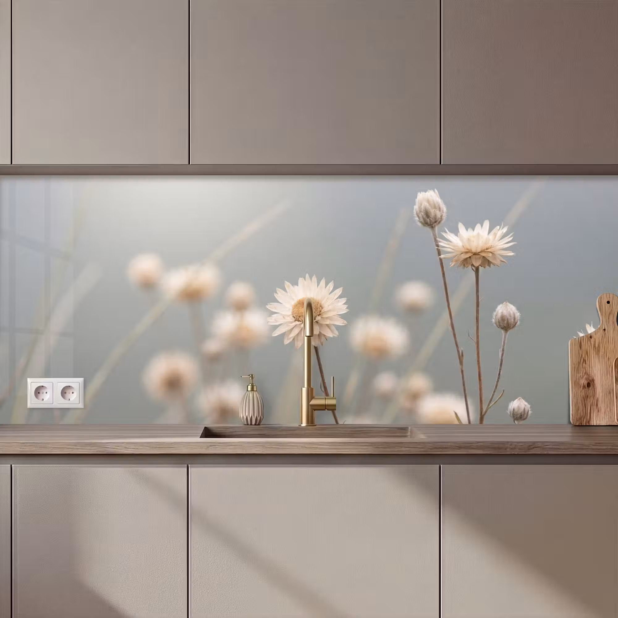 Küchenrückwand - Strohblumen - Weiß - Tageslicht