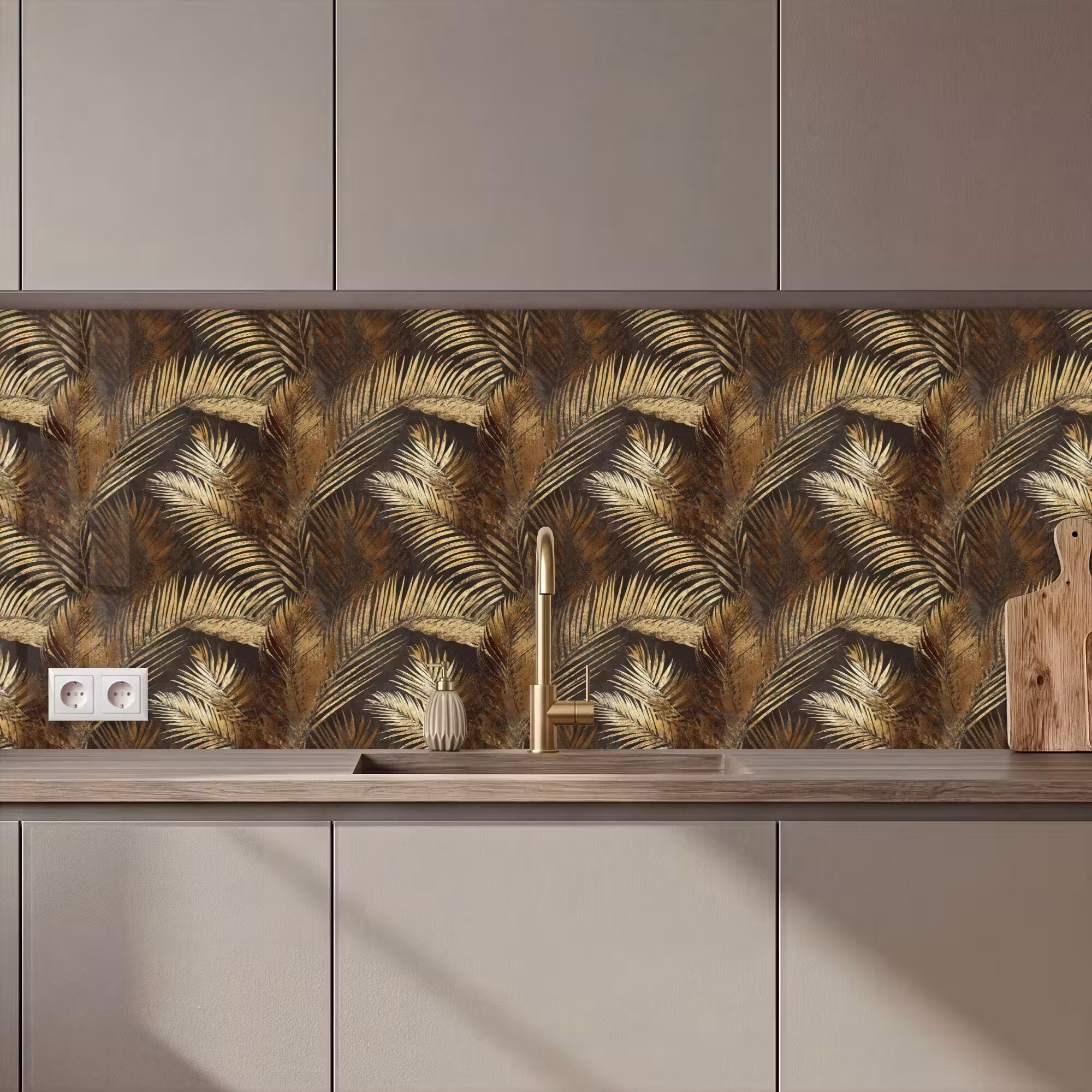 Küchenrückwand - Tropisch - Blätter - Gold