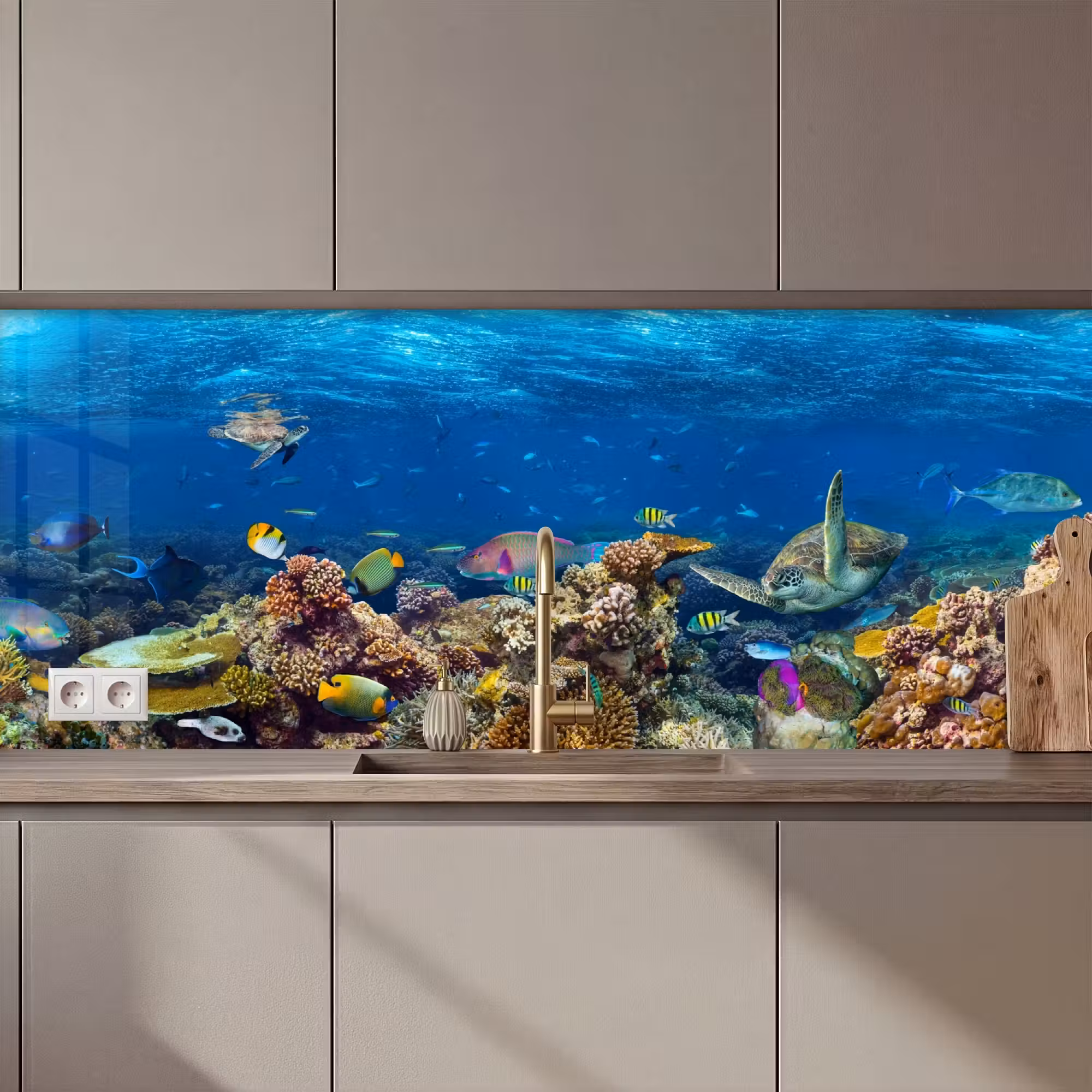 Küchenrückwand - Unterwasserlandschaft - Fisch - Schildkröte - Blau