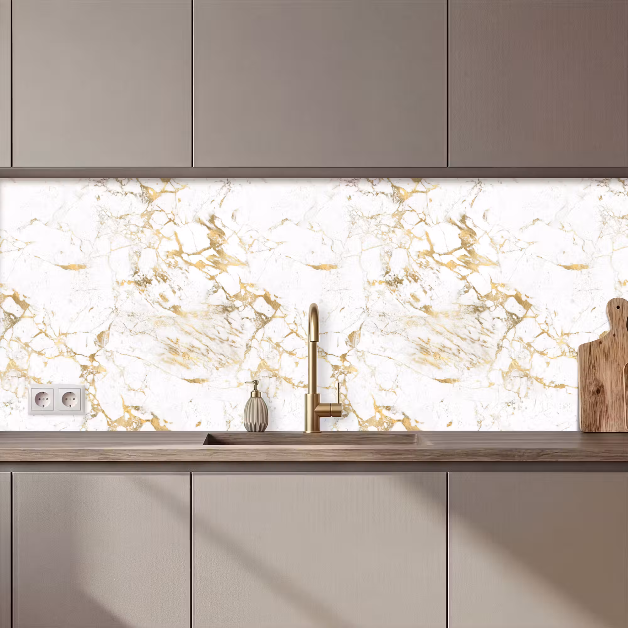 Küchenrückwand - Weiß - Marmor - Luxus - Gold
