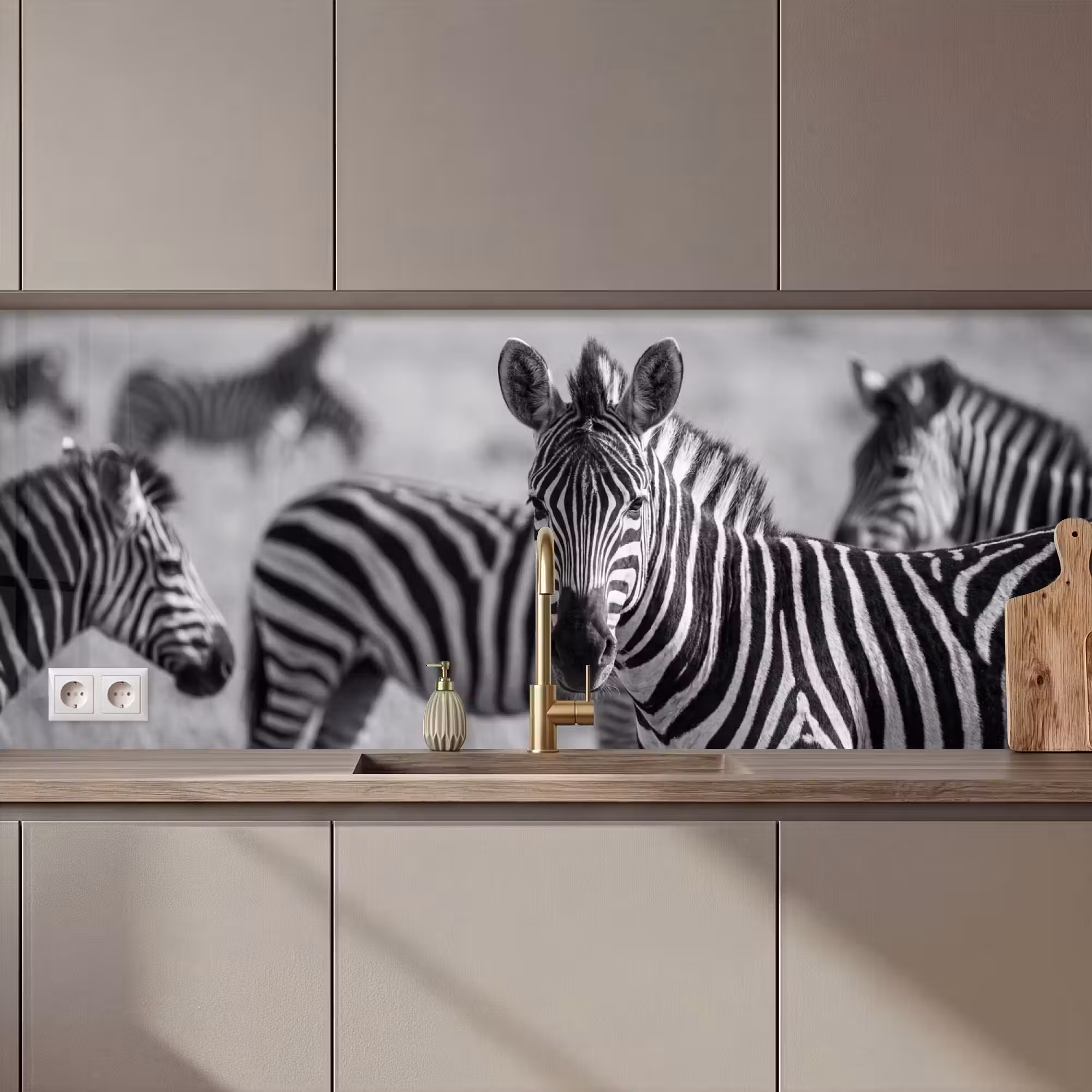 Küchenrückwand - Zebras - Schwarz - Weiß