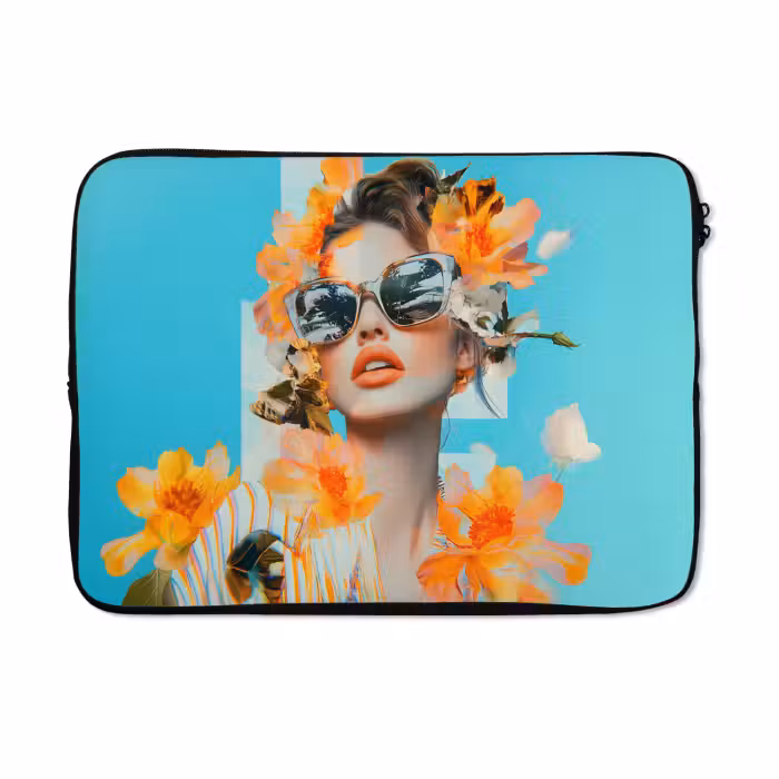 Laptop hülle - Blumen - Frau - Sonnenbrille - Blau