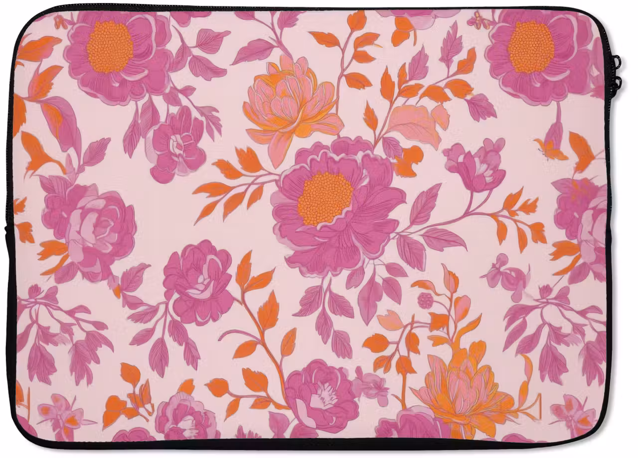 Laptop hülle - Florales Muster - Rosa - Orange - Blumen