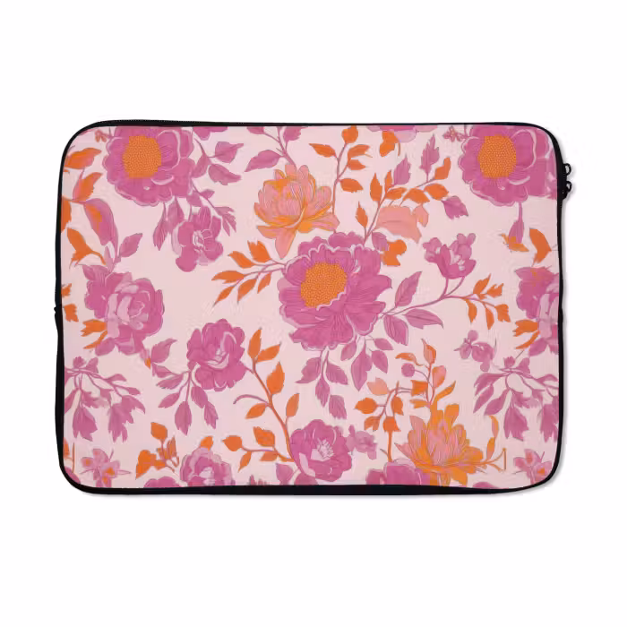Laptop hülle - Florales Muster - Rosa - Orange - Blumen