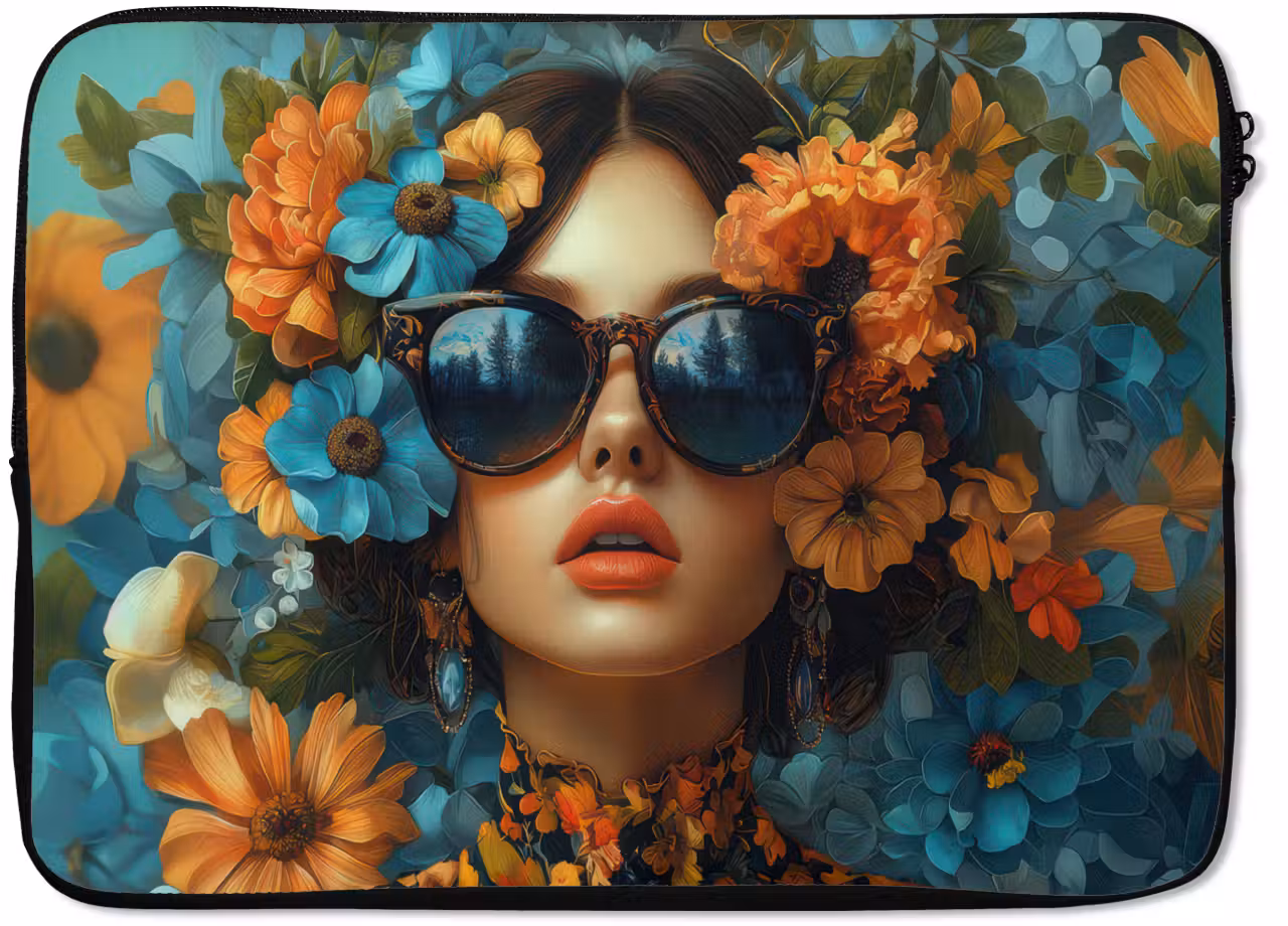 Laptop hülle - Frau - Blumen - Orange - Blau - Modern