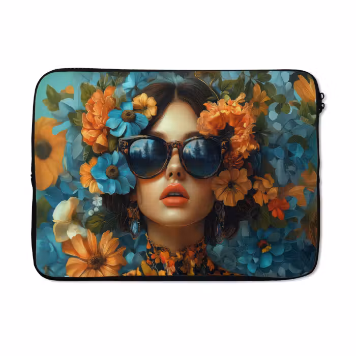 Laptop hülle - Frau - Blumen - Orange - Blau - Modern