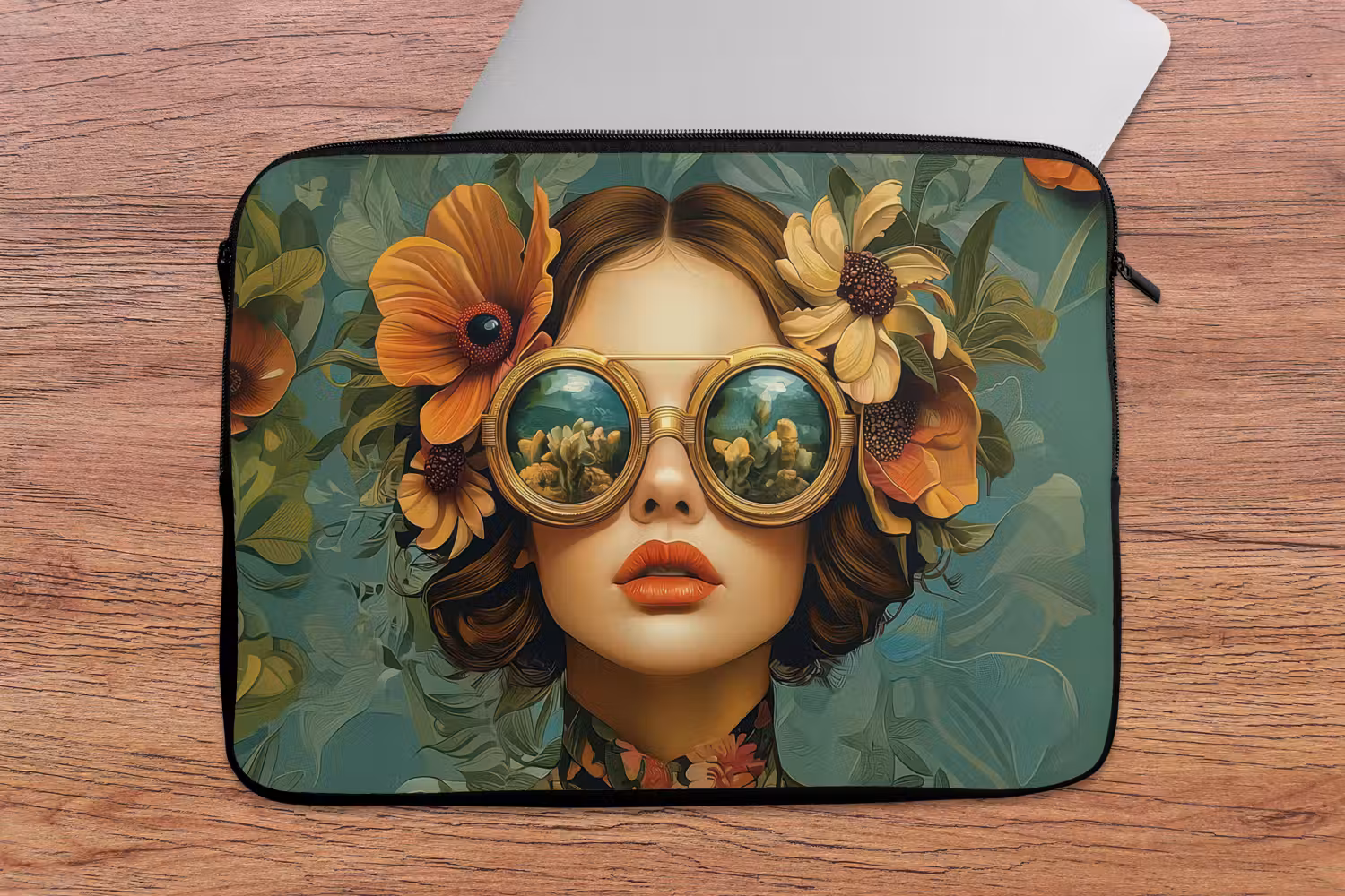 Laptop hülle - Frau - Blumen - Schmetterlinge - Natur - Vintage